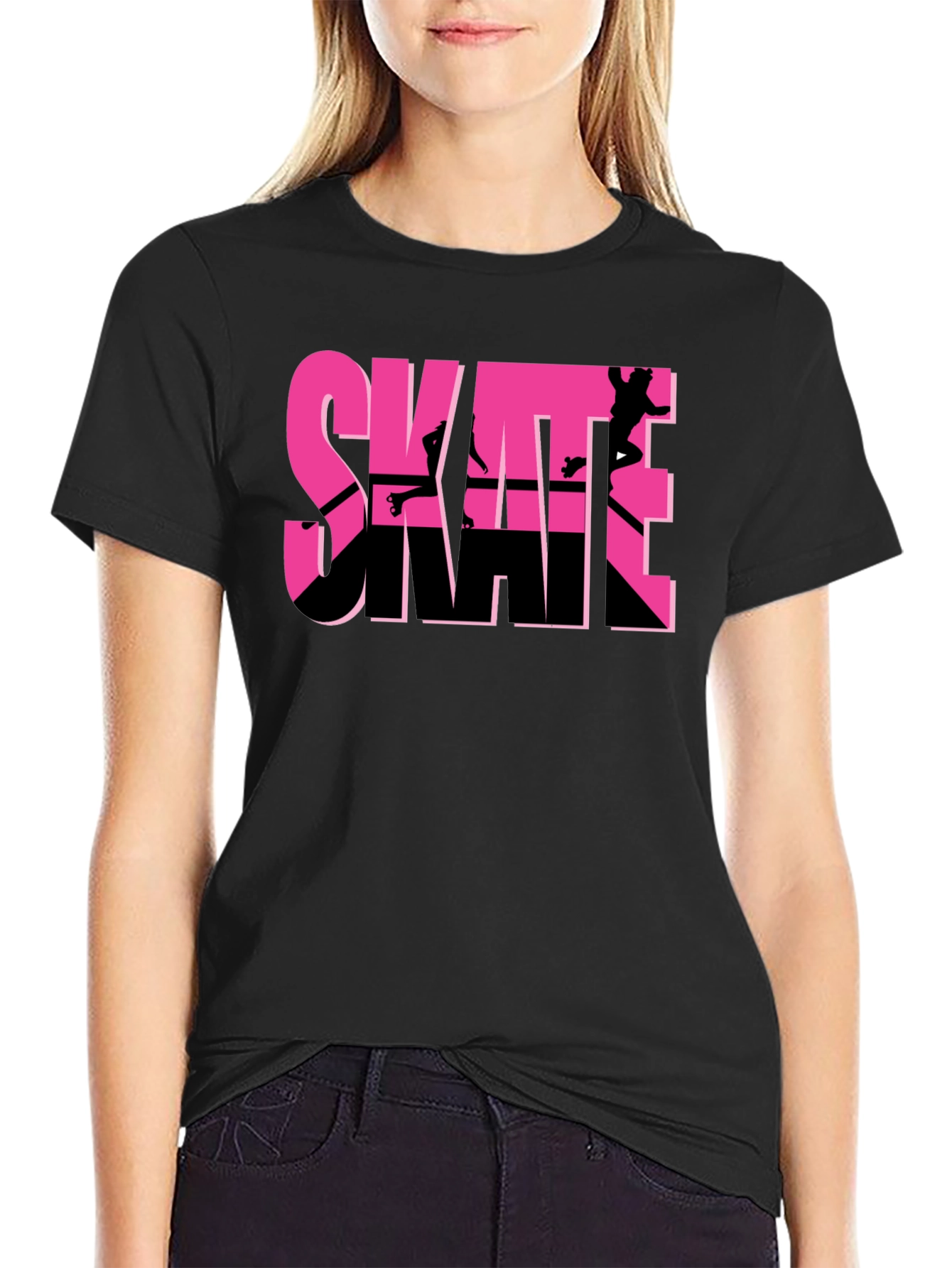 Camiseta Negra Skateboarding Diseño Gráfico