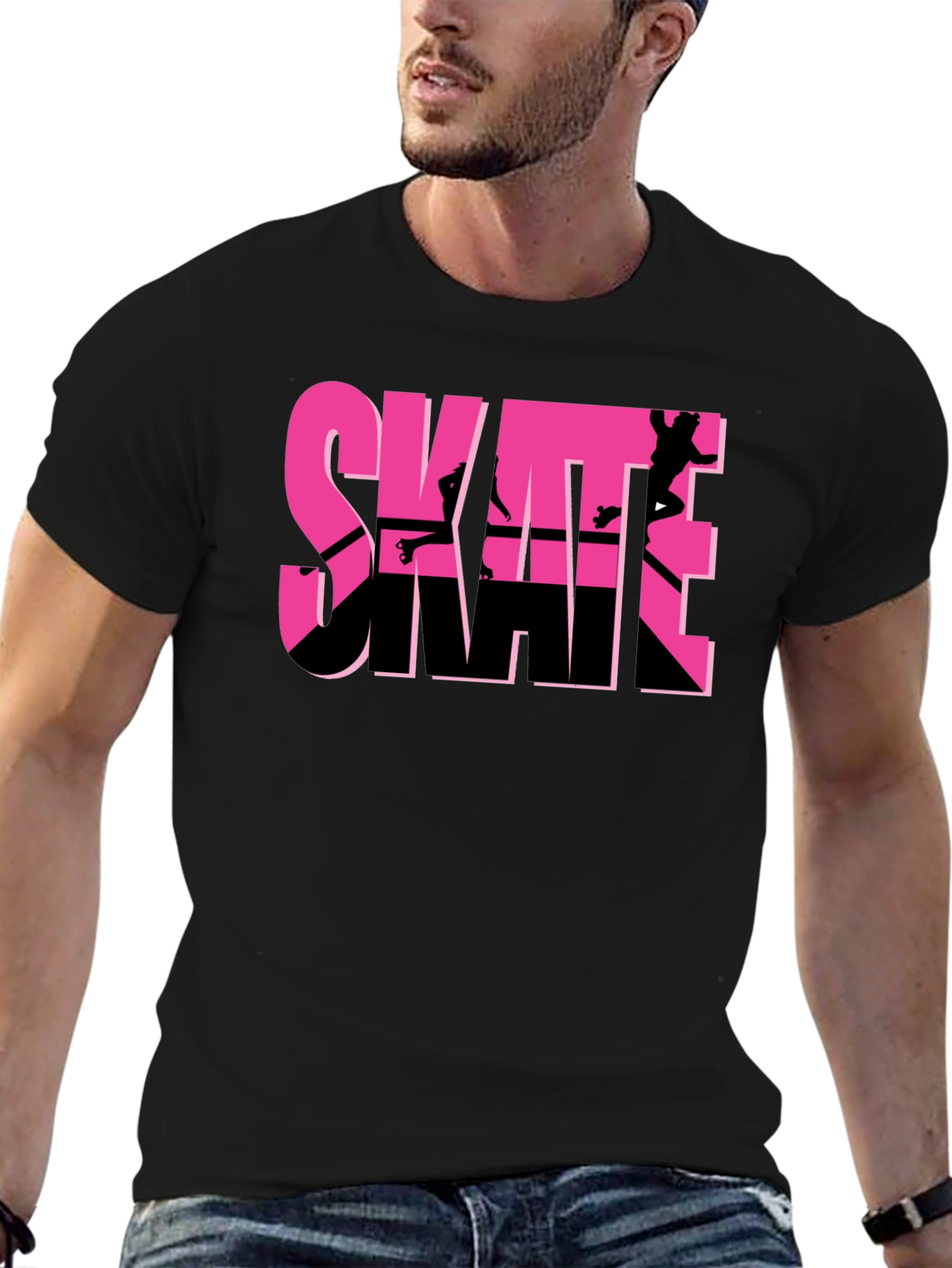 Camiseta Negra Skateboarding Diseño Gráfico