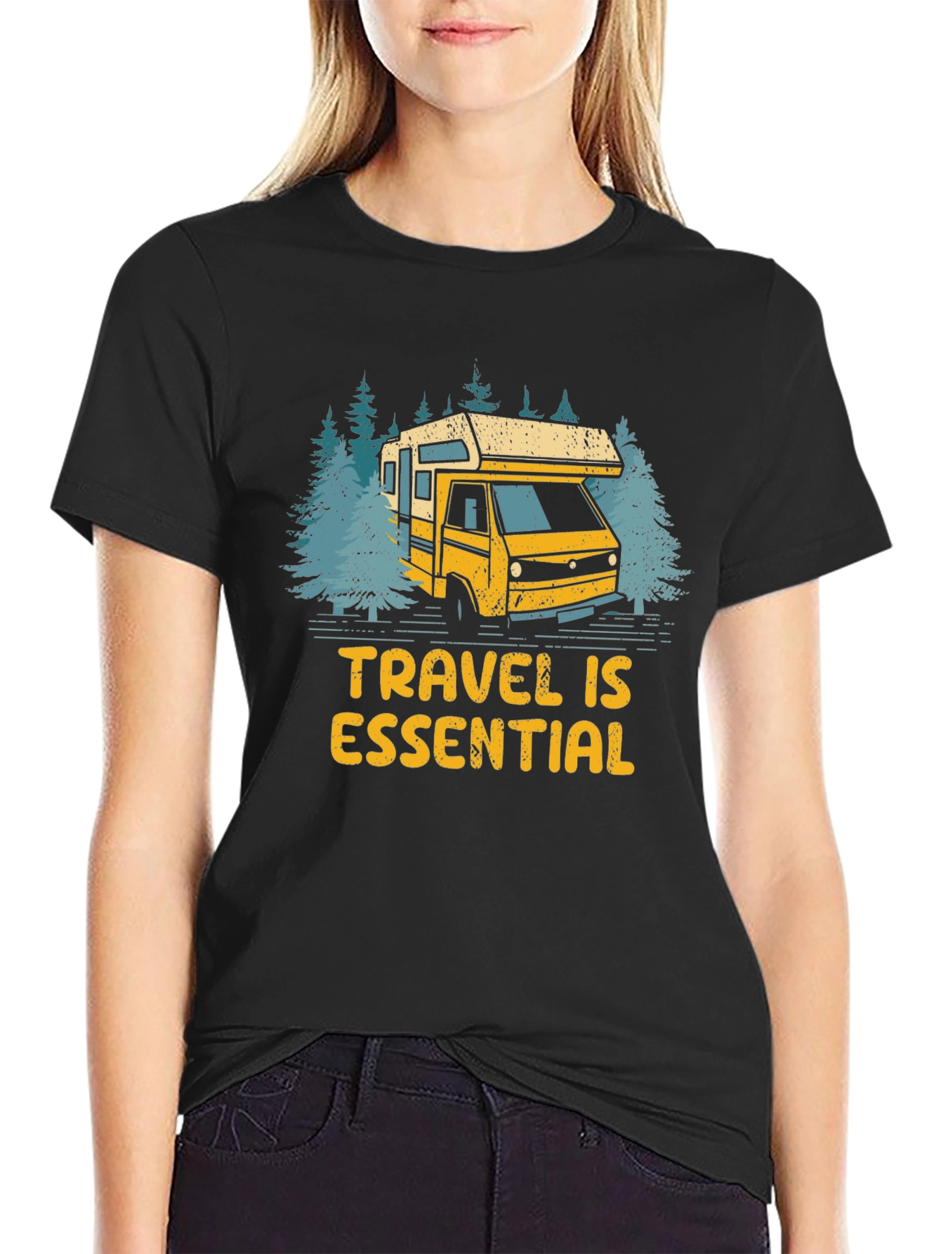 Camiseta Negra Viajar Es Esencial