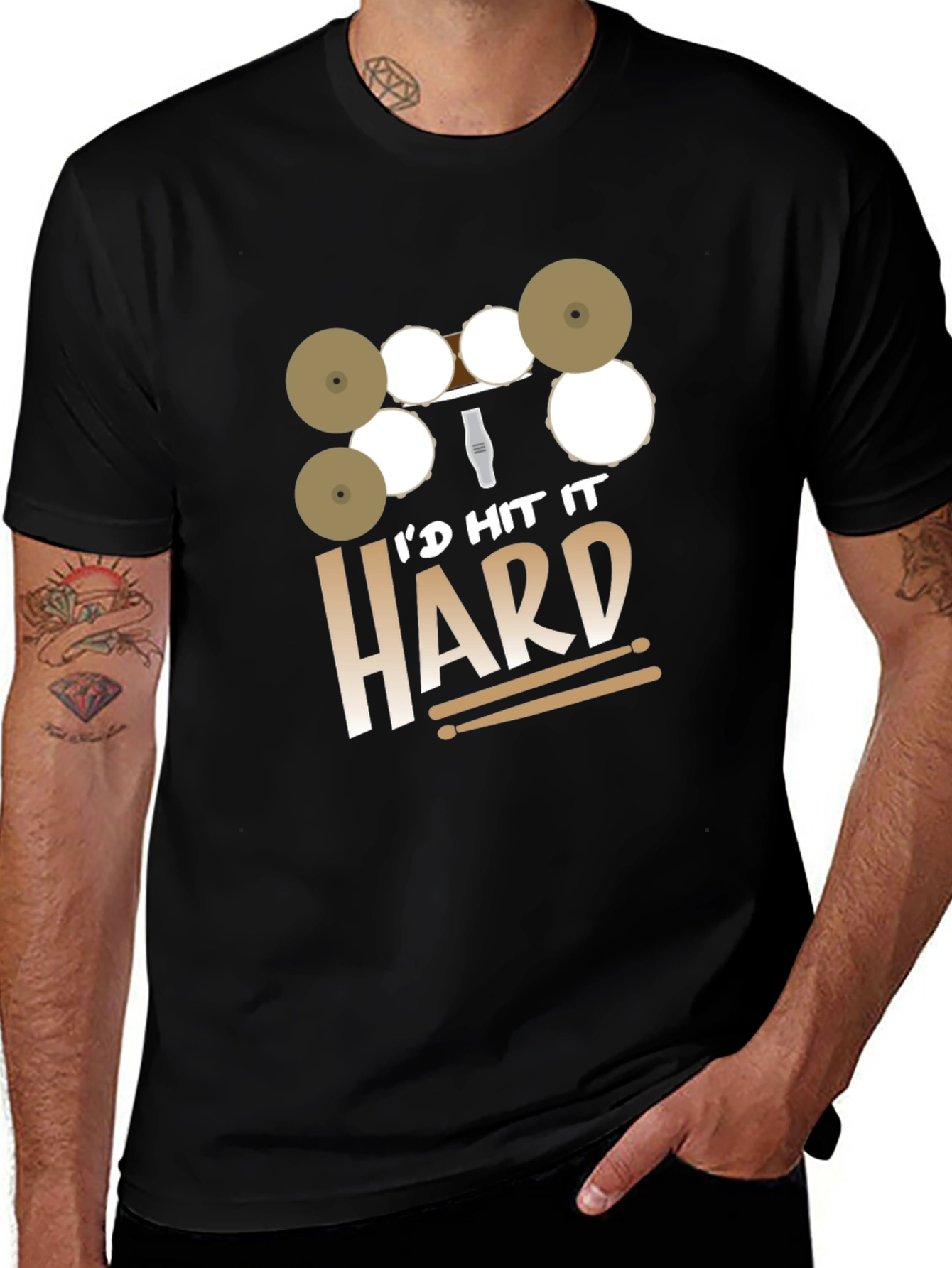 Camiseta Negra Id Hit It Hard para Bateristas