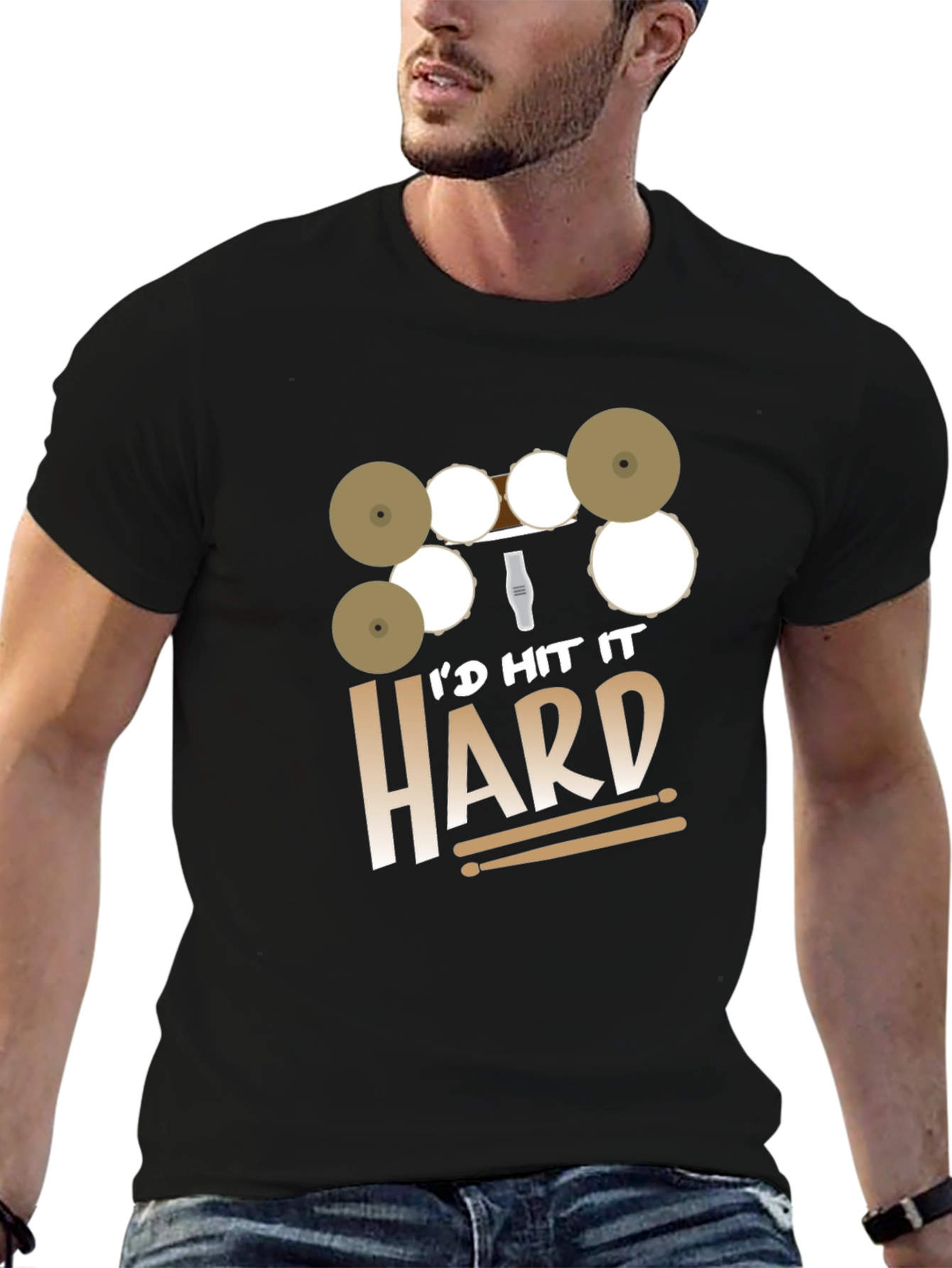 Camiseta Negra Id Hit It Hard para Bateristas