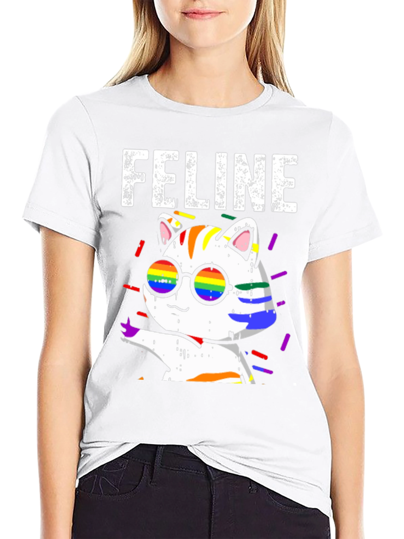 Camiseta Negra con Diseño de Gato FELINE