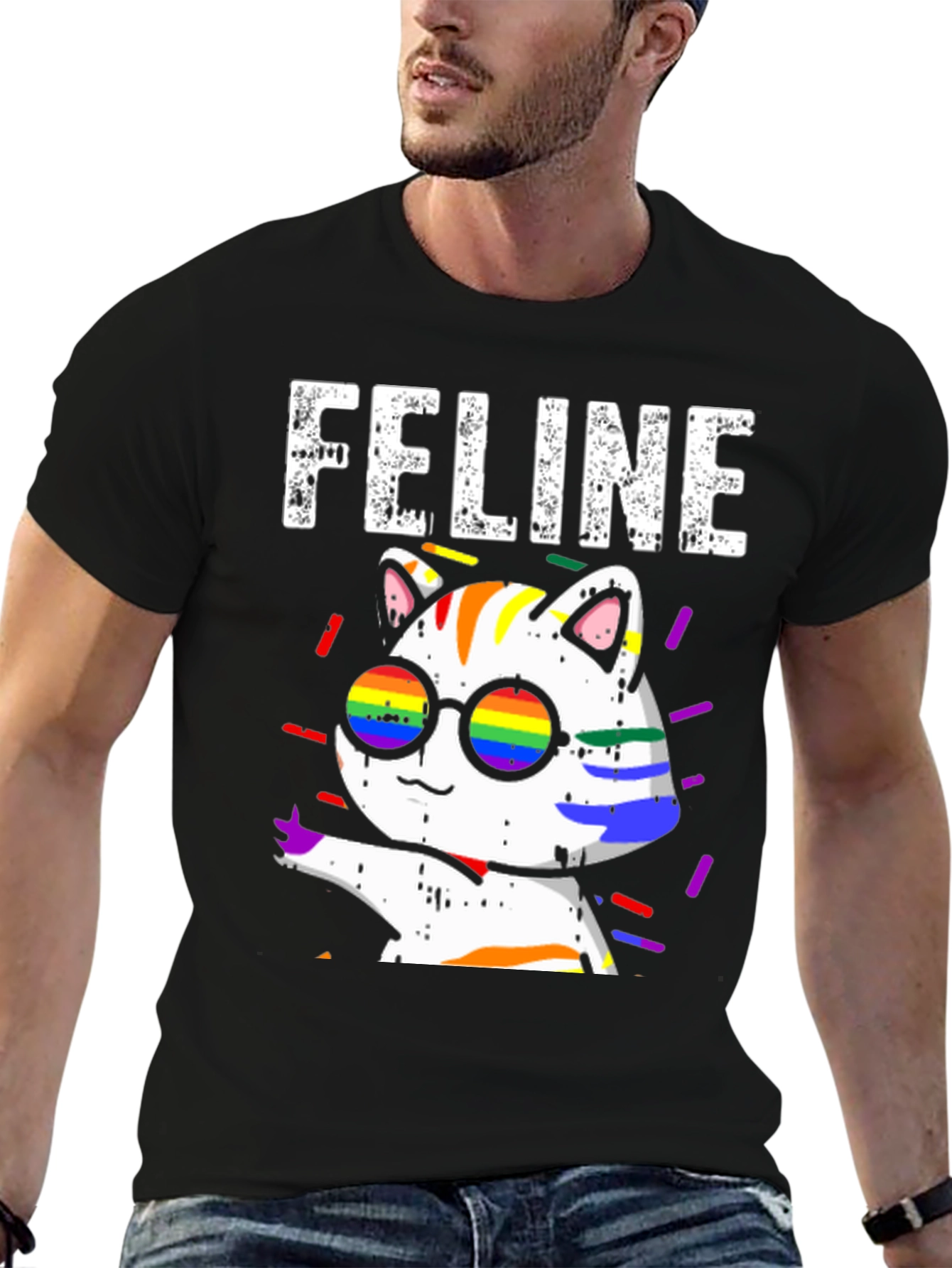 Camiseta Negra con Diseño de Gato FELINE