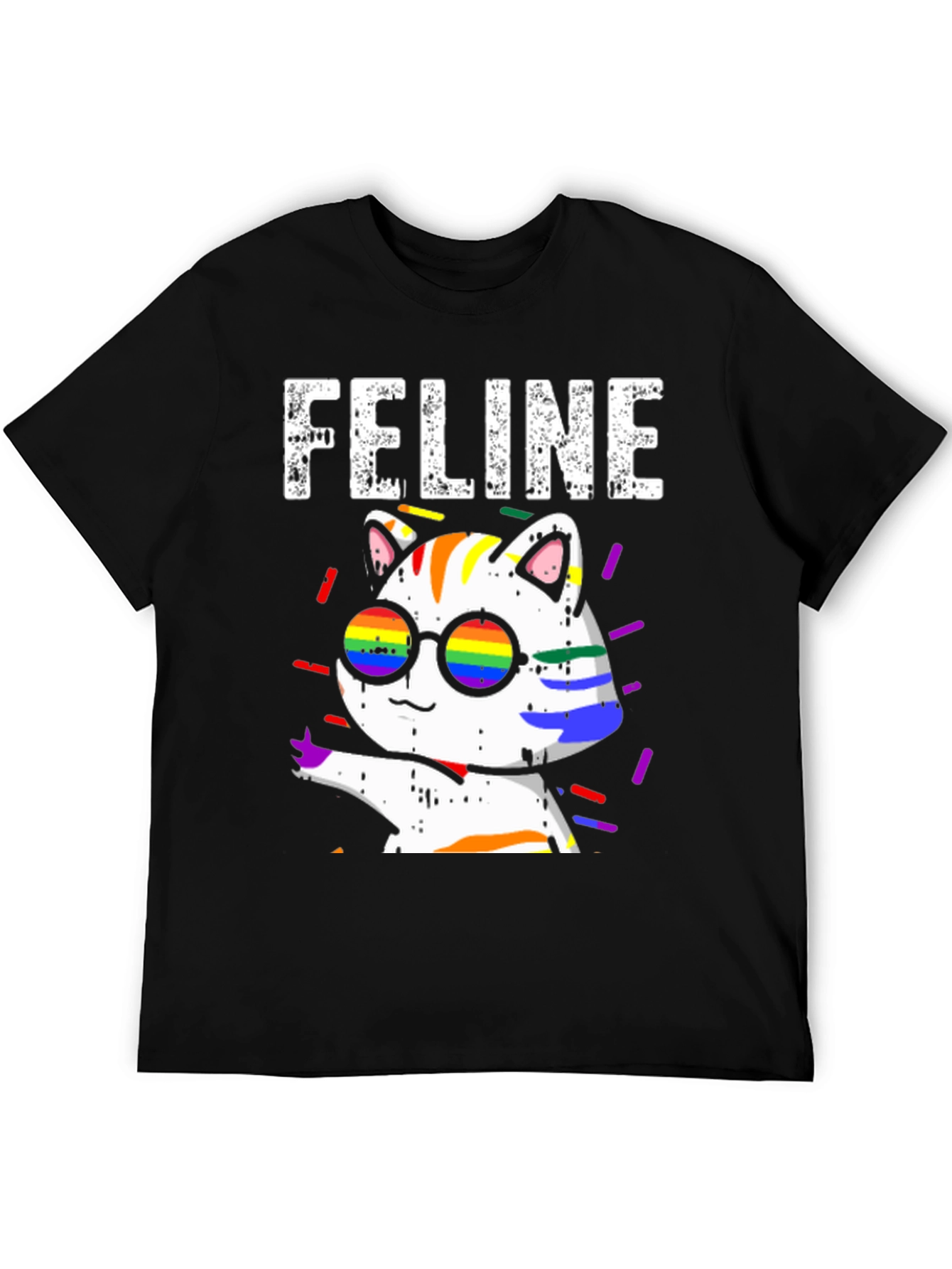 Camiseta Negra con Diseño de Gato FELINE
