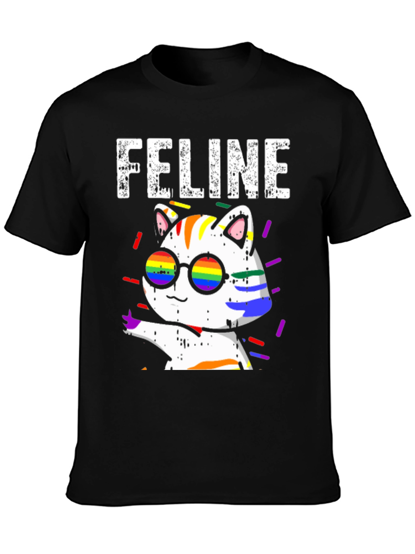 Camiseta Negra con Diseño de Gato FELINE