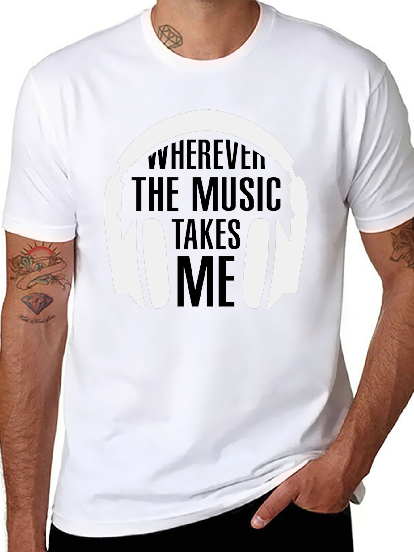 Camiseta Negra La Música Me Lleva para Hombre