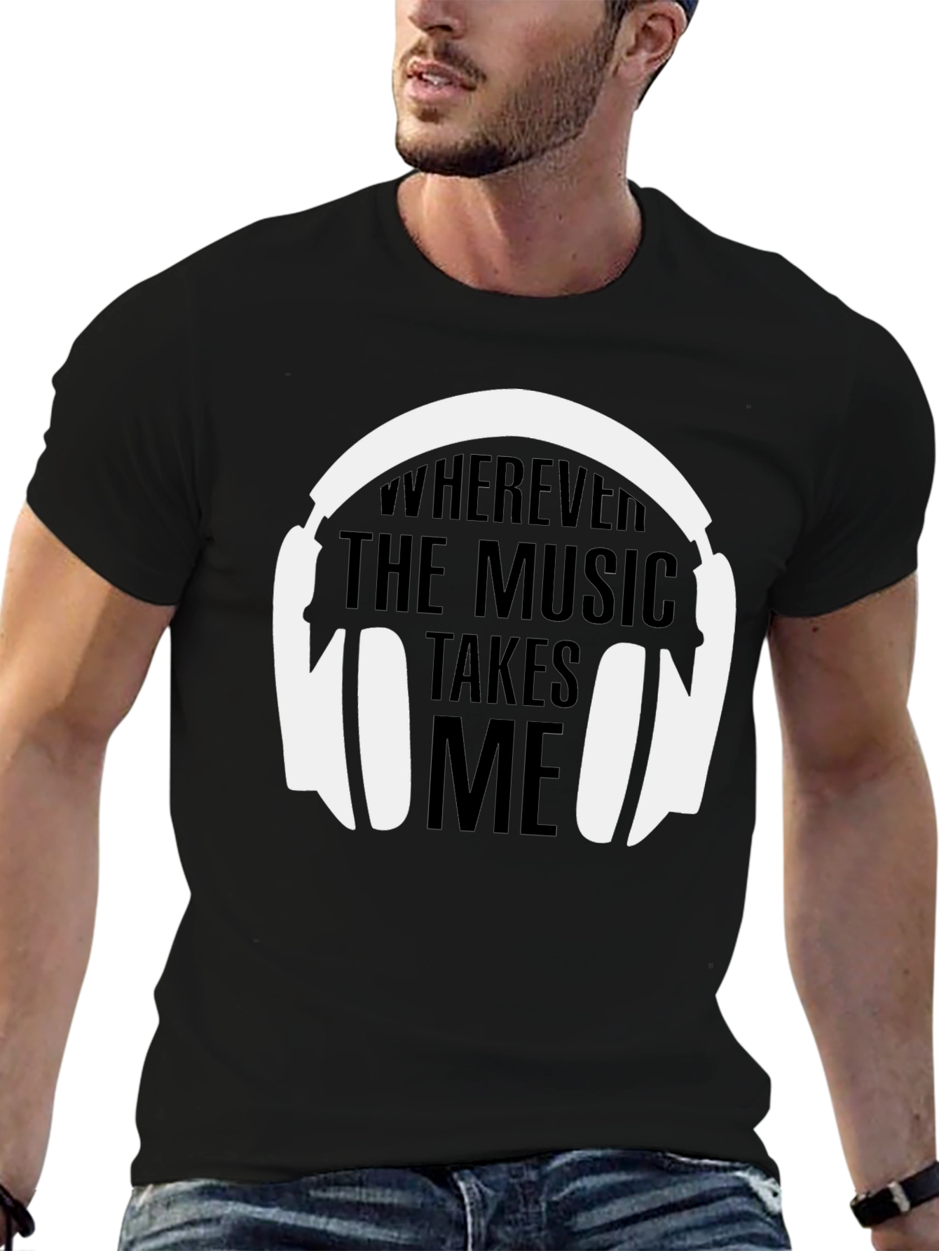 Camiseta Negra La Música Me Lleva para Hombre