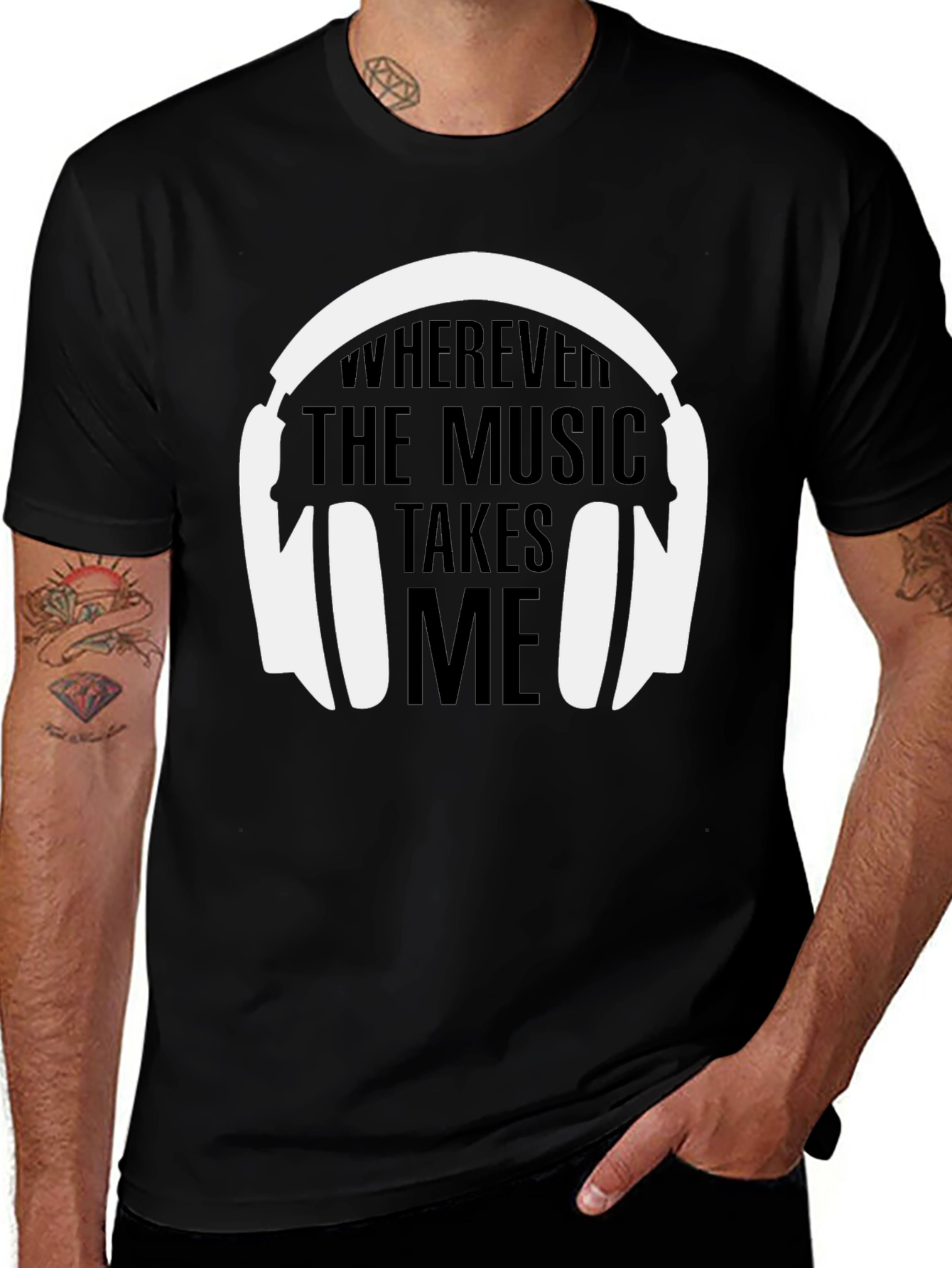 Camiseta Negra La Música Me Lleva para Hombre