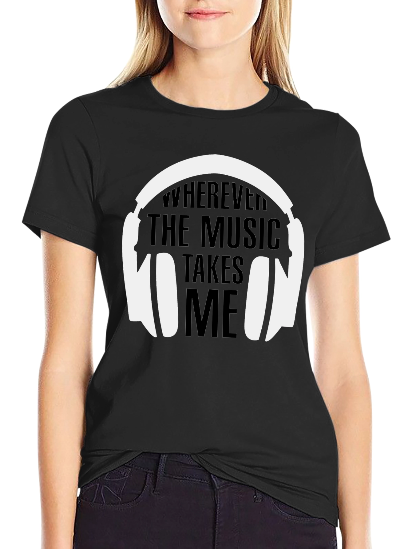 Camiseta Negra La Música Me Lleva para Hombre