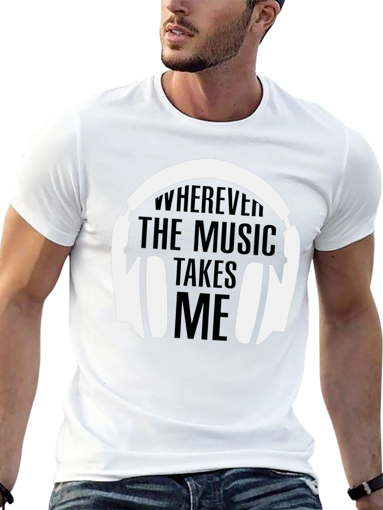 Camiseta Negra La Música Me Lleva para Hombre