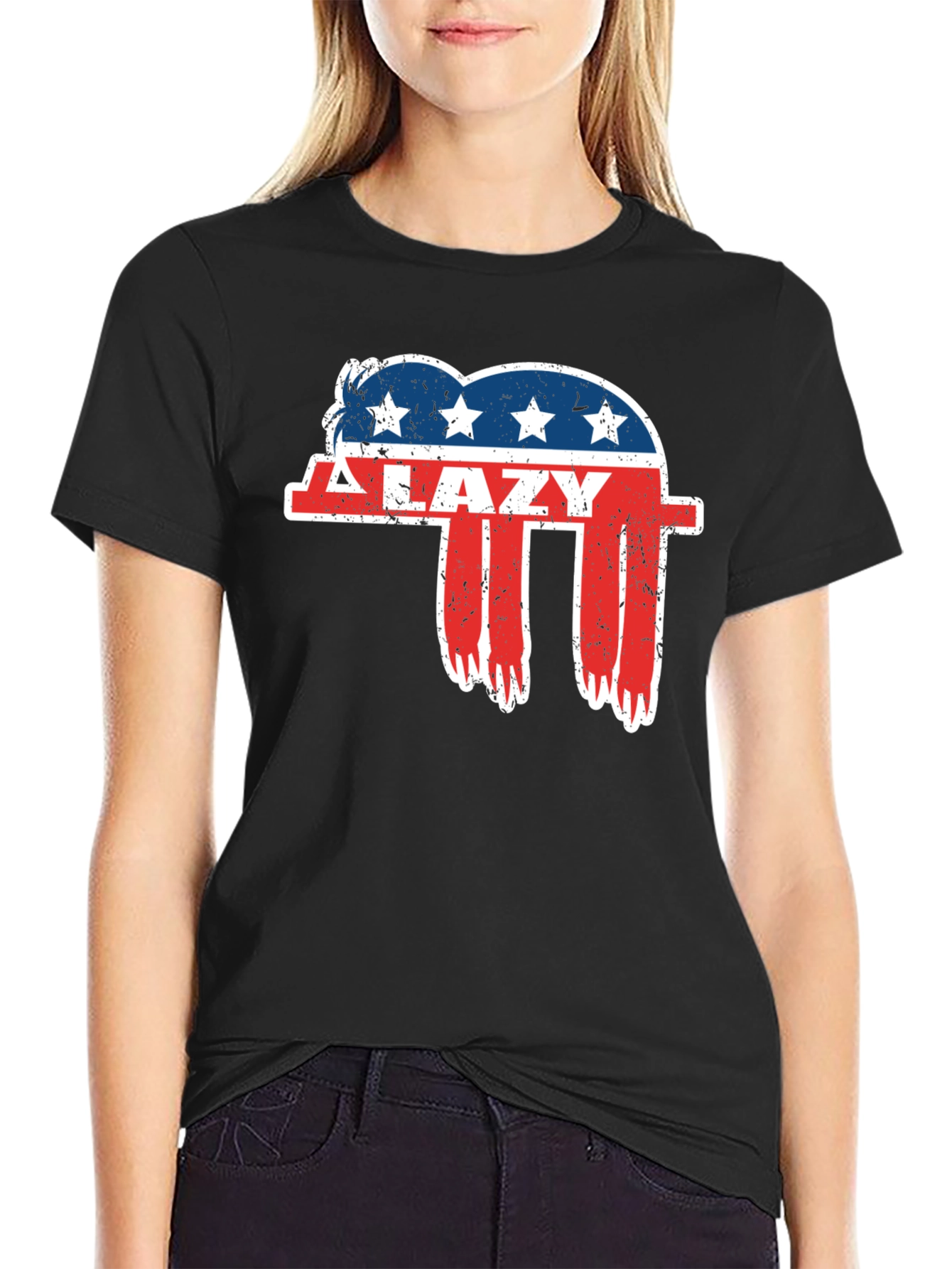 Camiseta Negra Lazy con Diseño Patriótico