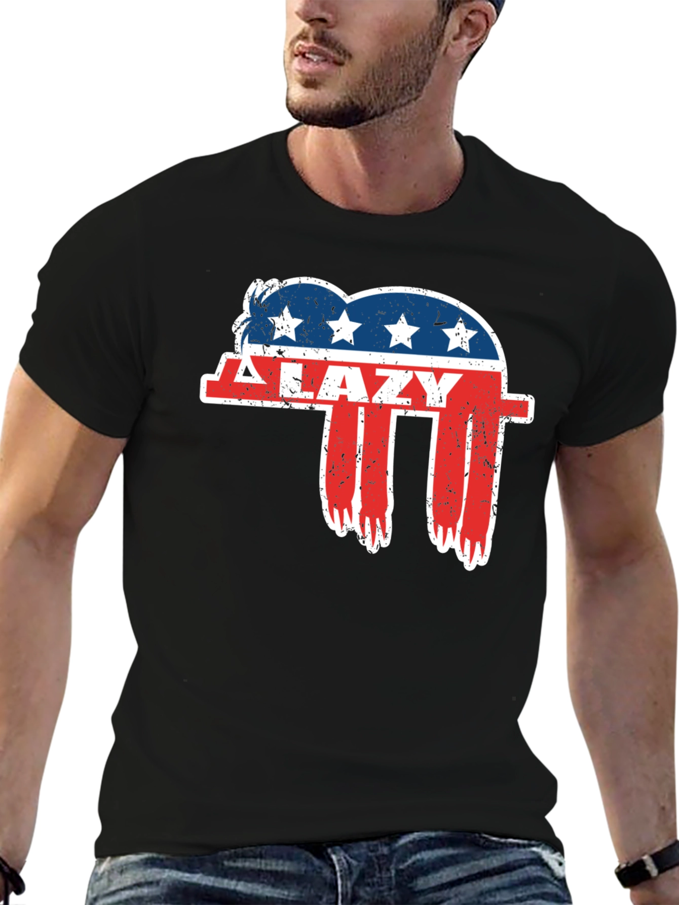 Camiseta Negra Lazy con Diseño Patriótico
