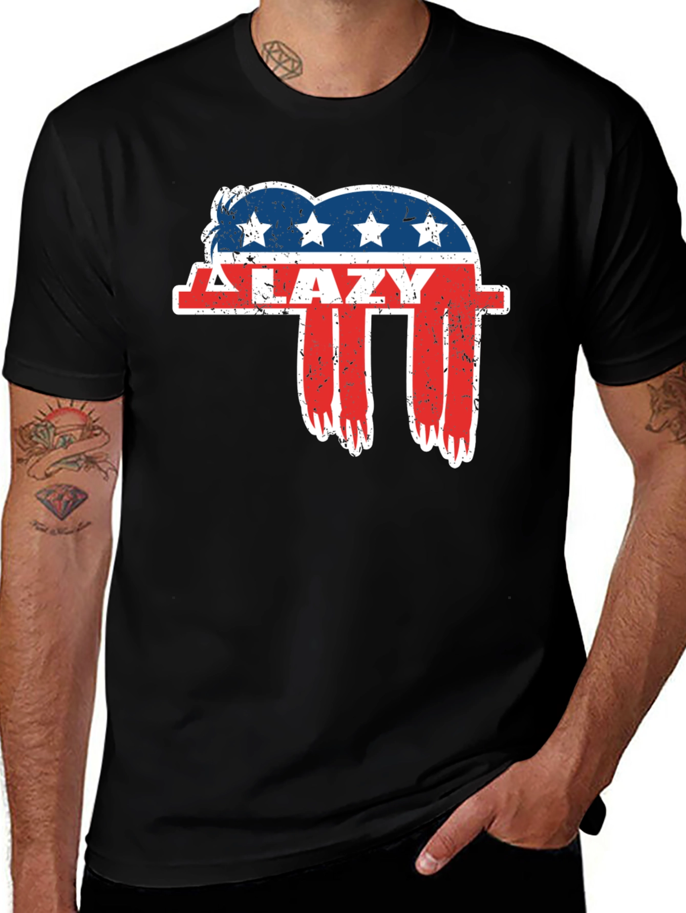 Camiseta Negra Lazy con Diseño Patriótico