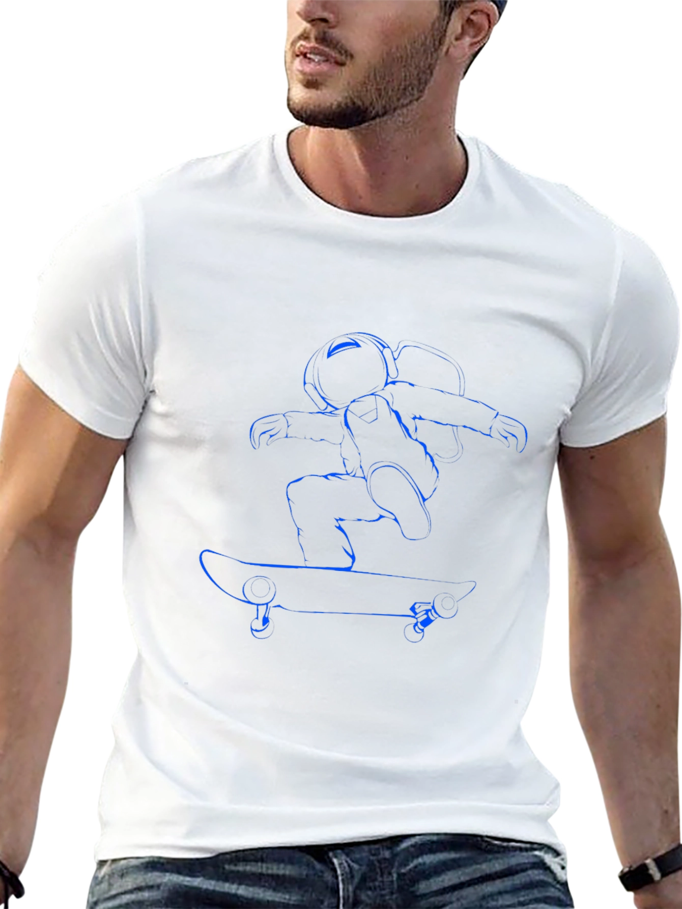 Camiseta Negra con Diseño de Astronauta Skateboarding
