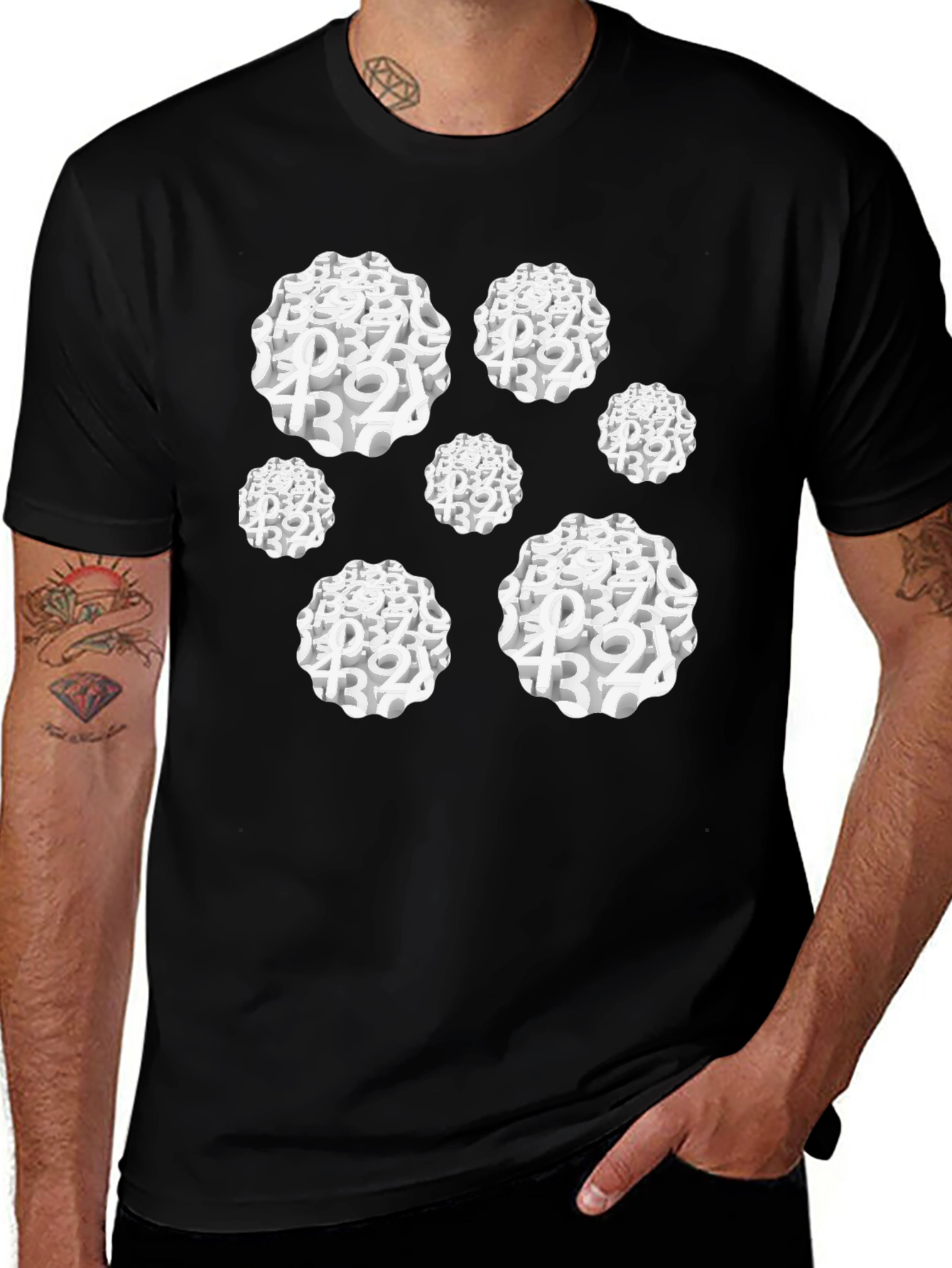Camiseta Negra Hombre Diseño Abstracto Números