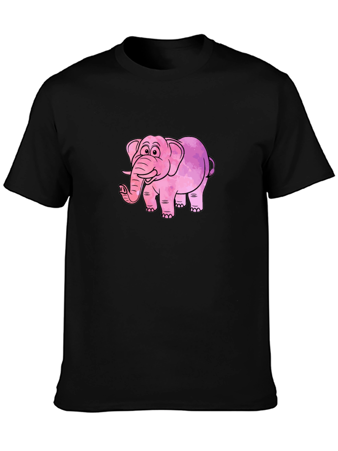 Camiseta Negra con Diseño de Elefante Rosa Acuarela