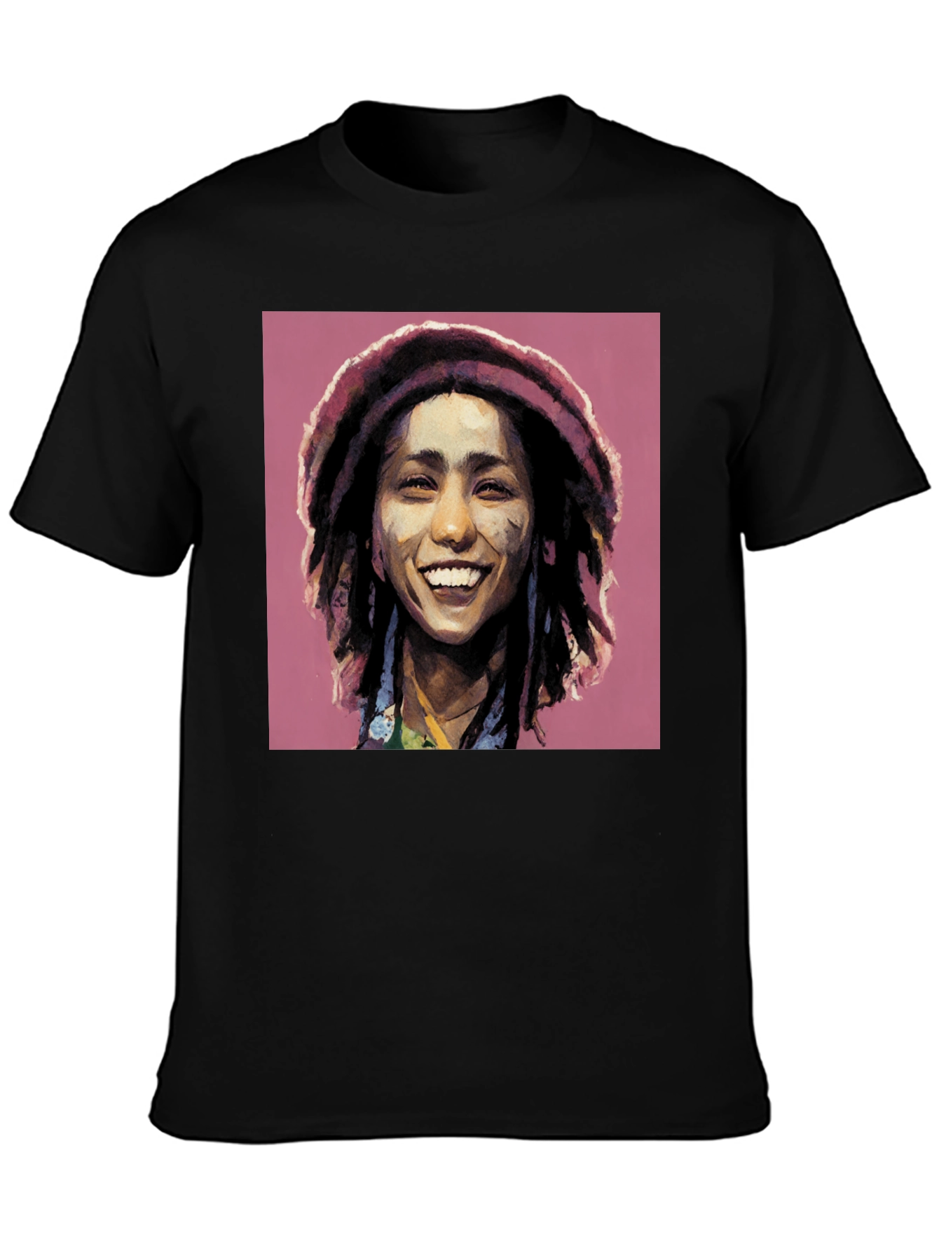 Camiseta Negra con Diseño Artístico de Rasta