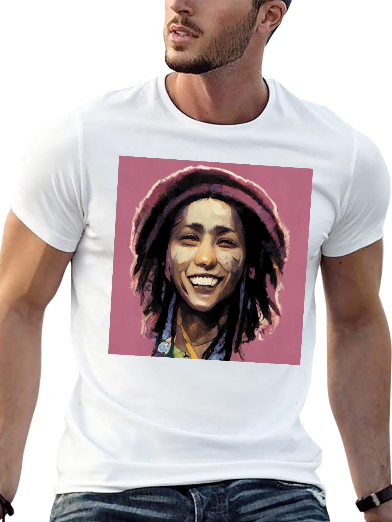 Camiseta Negra con Diseño Artístico de Rasta