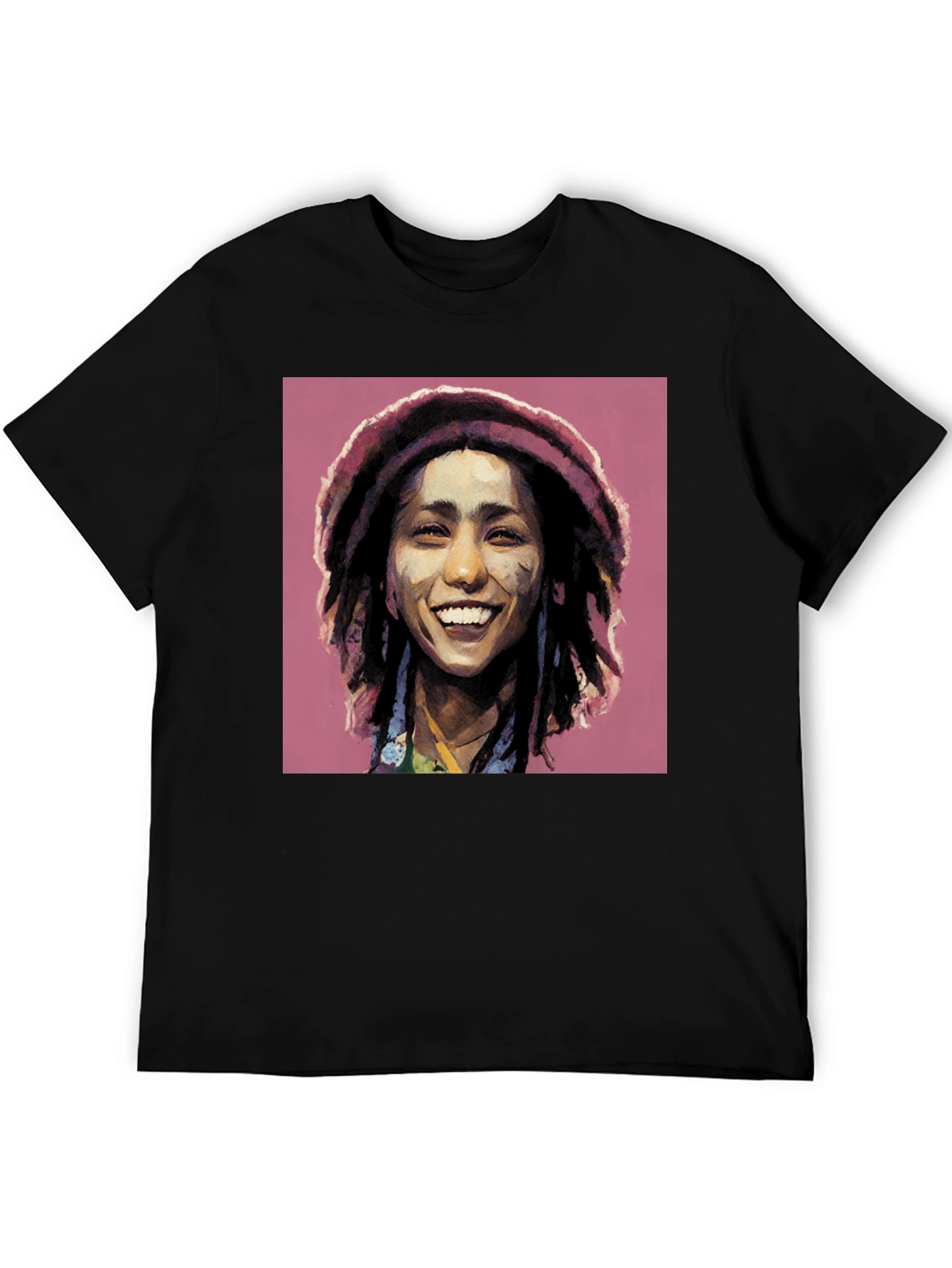 Camiseta Negra con Diseño Artístico de Rasta