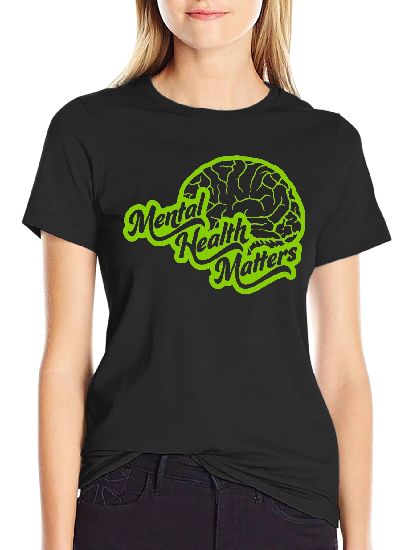 Camiseta Negra Salud Mental Importa con Diseño Cerebro