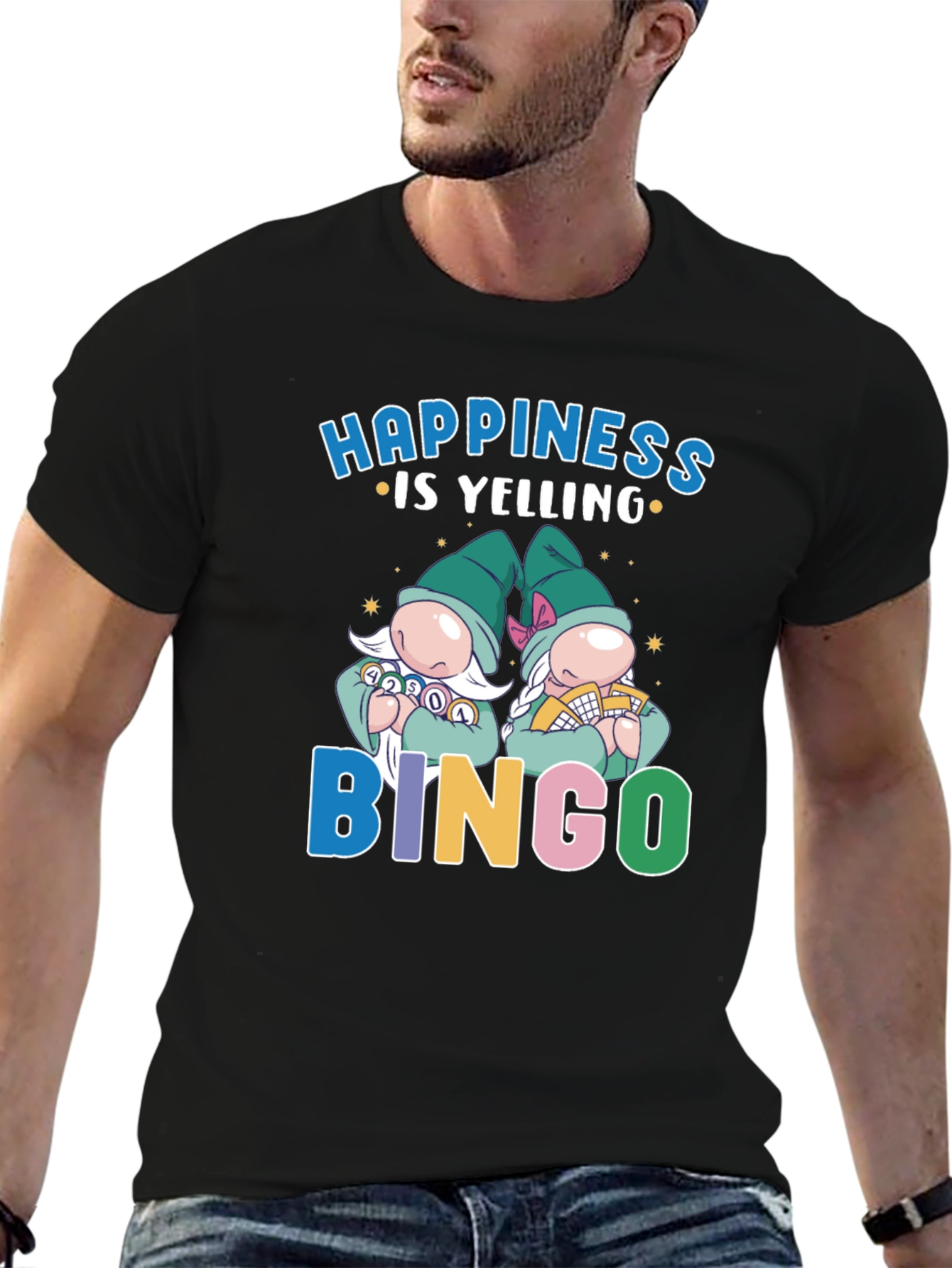 Camiseta Negra: Felicidad es Gritar ¡Bingo!