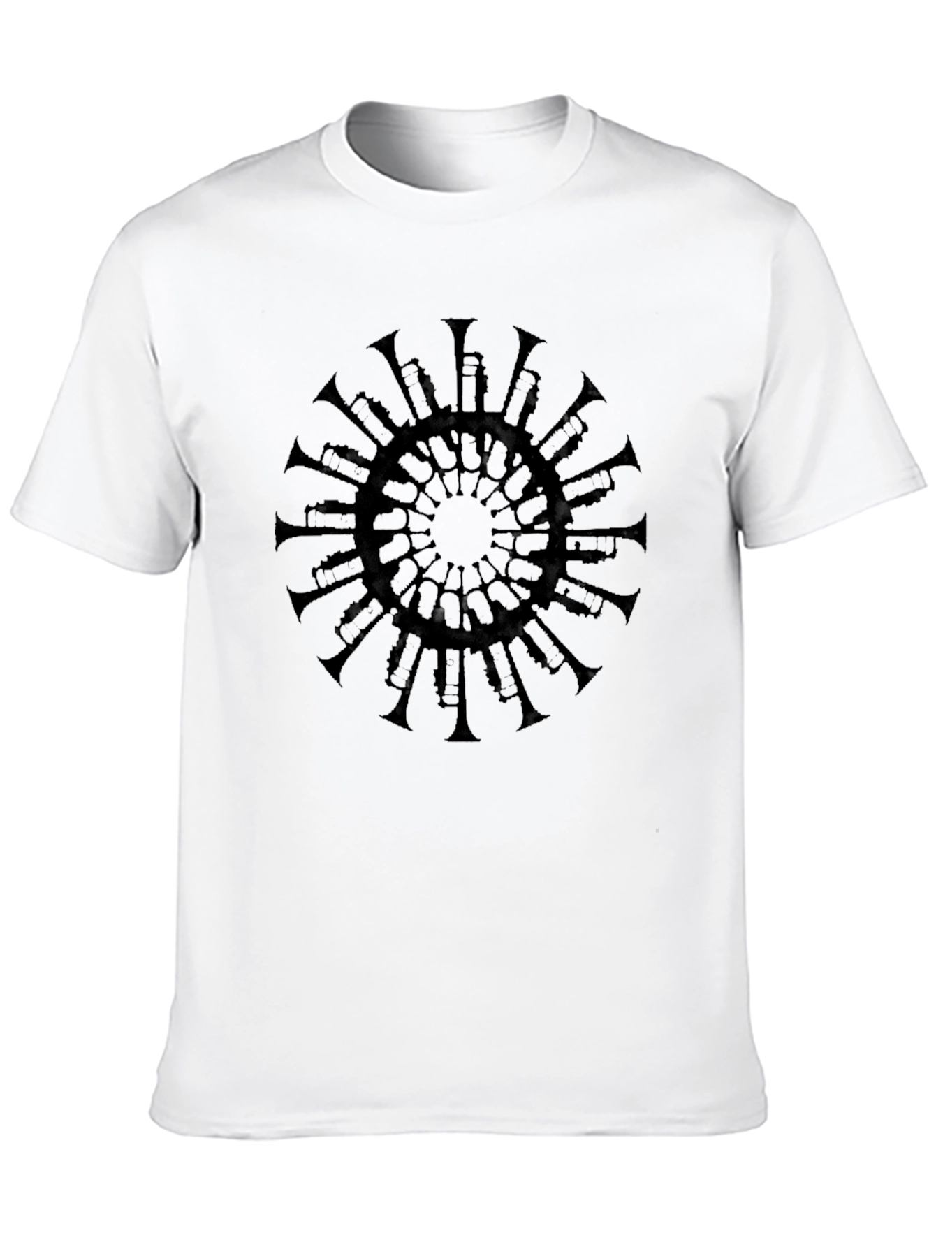Camiseta Negra Mandala Trompetas Hombre