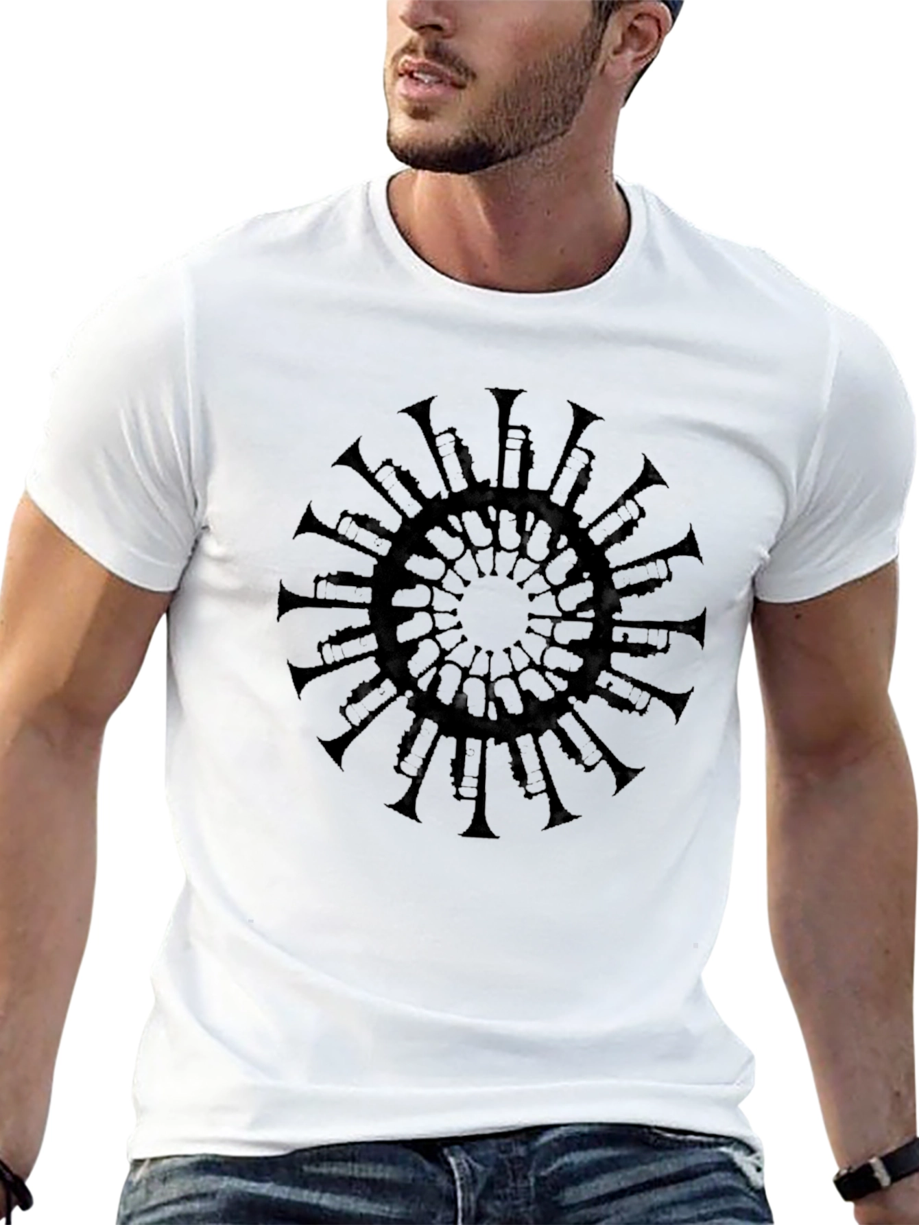 Camiseta Negra Mandala Trompetas Hombre