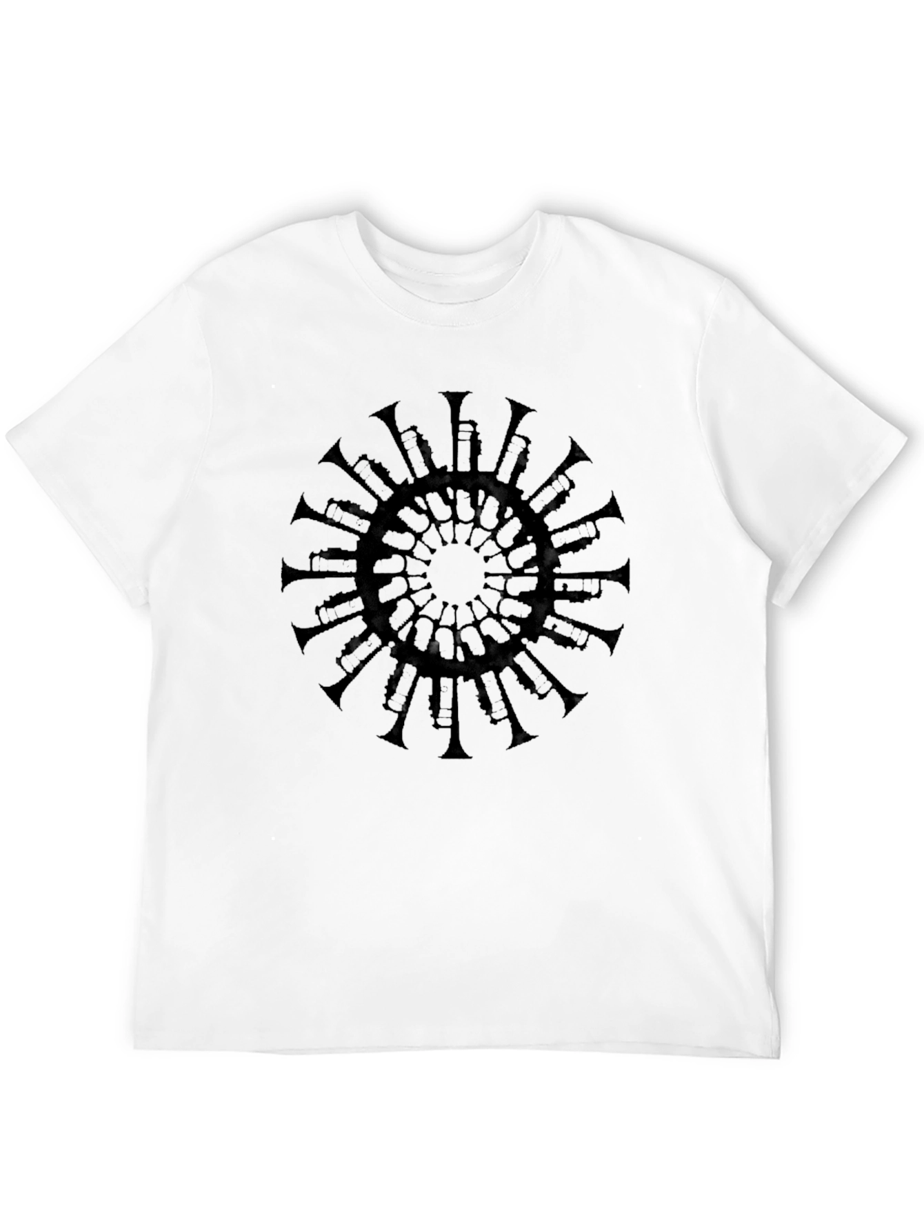 Camiseta Negra Mandala Trompetas Hombre