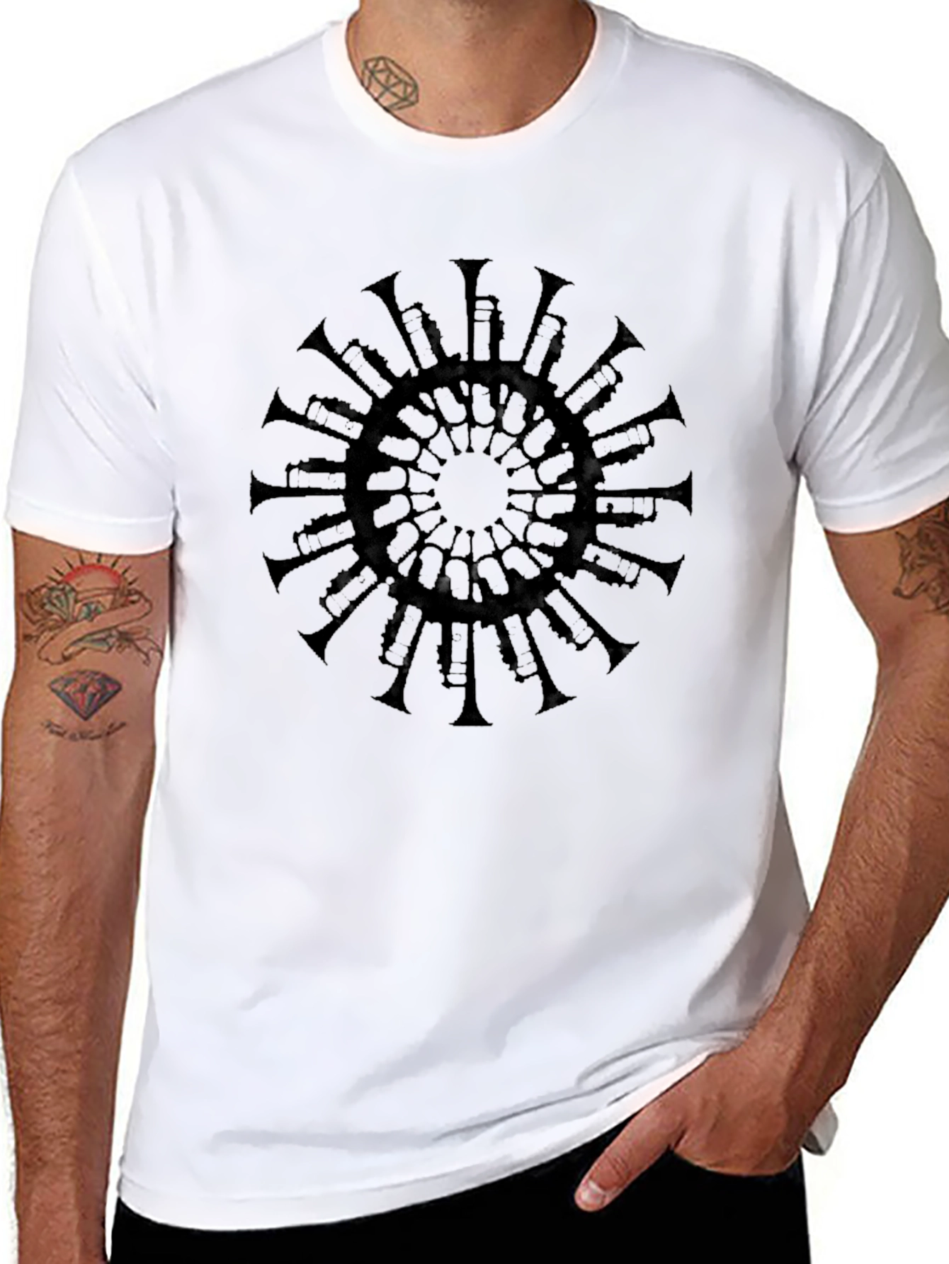 Camiseta Negra Mandala Trompetas Hombre