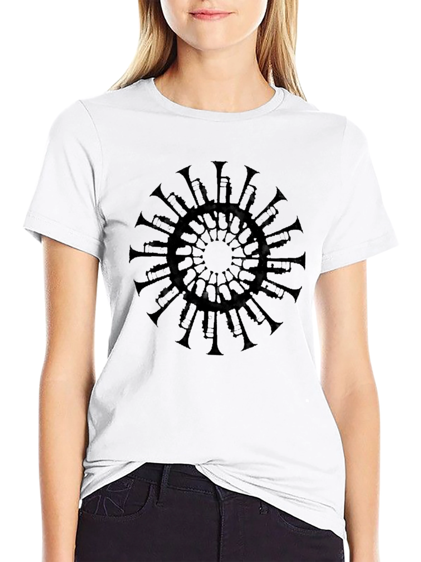 Camiseta Negra Mandala Trompetas Hombre