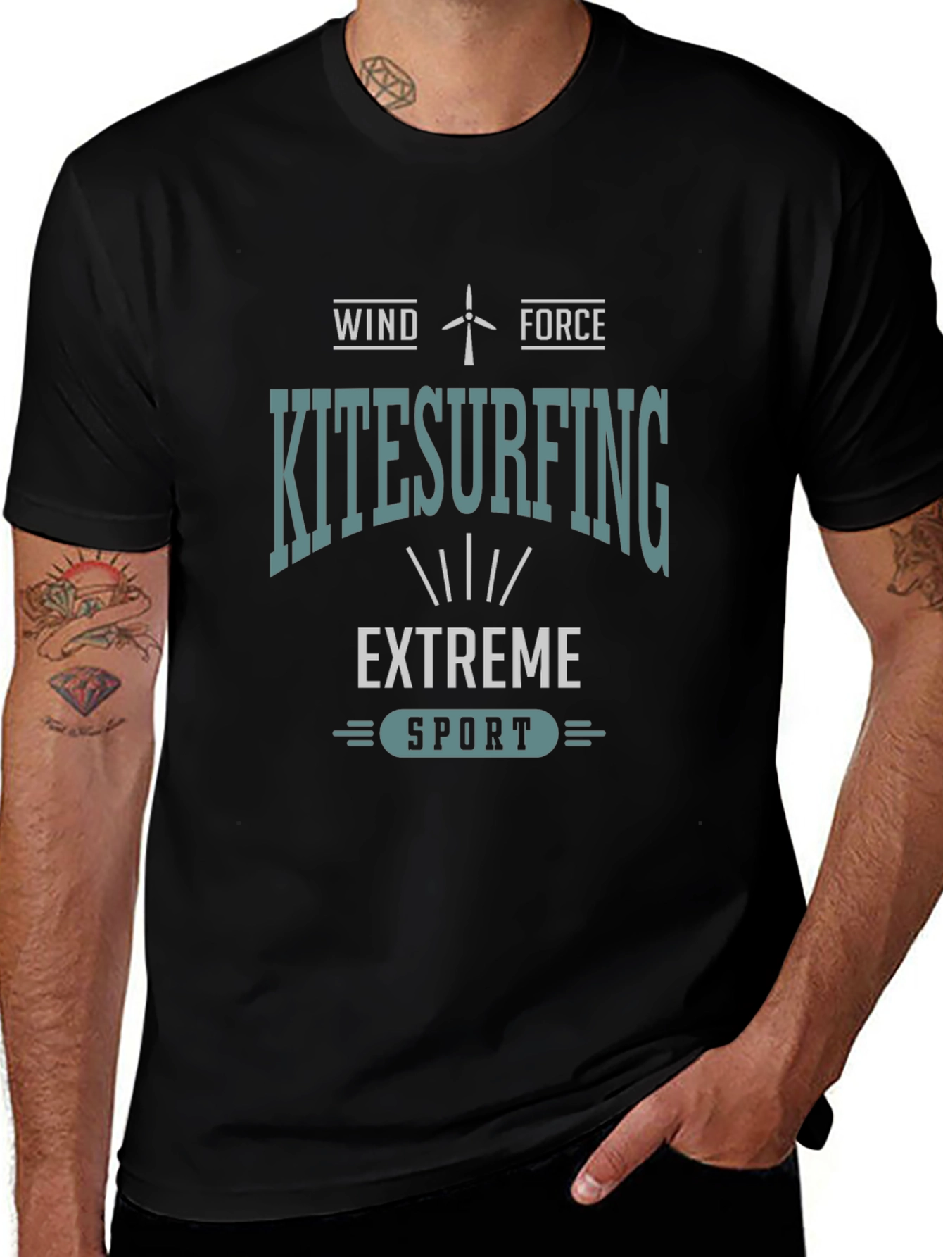 Camiseta Negra Kitesurfing: Viento y Fuerza