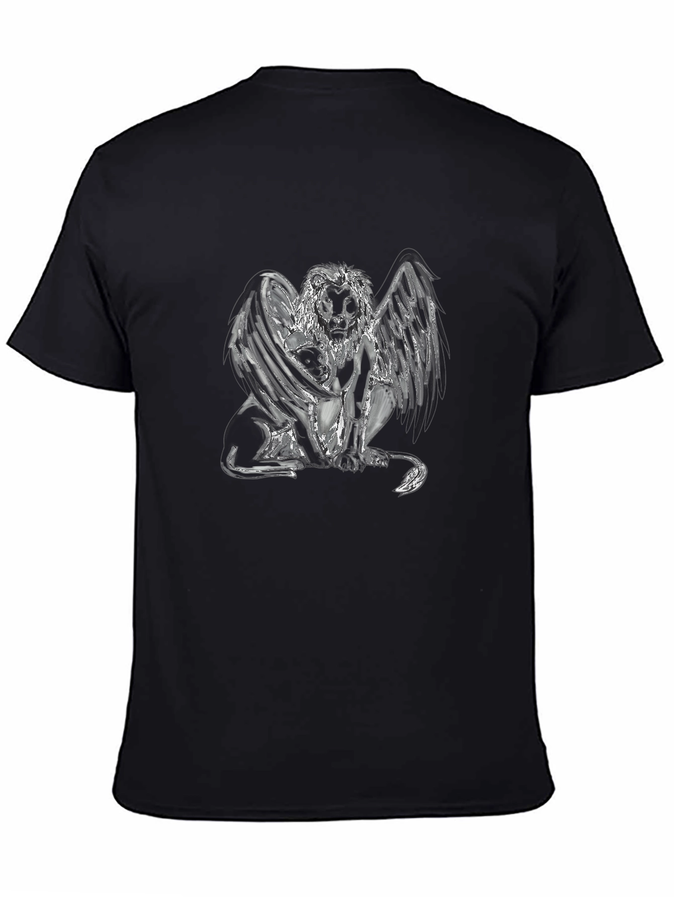 Camiseta Negra con Diseño de León Alado Abstracto