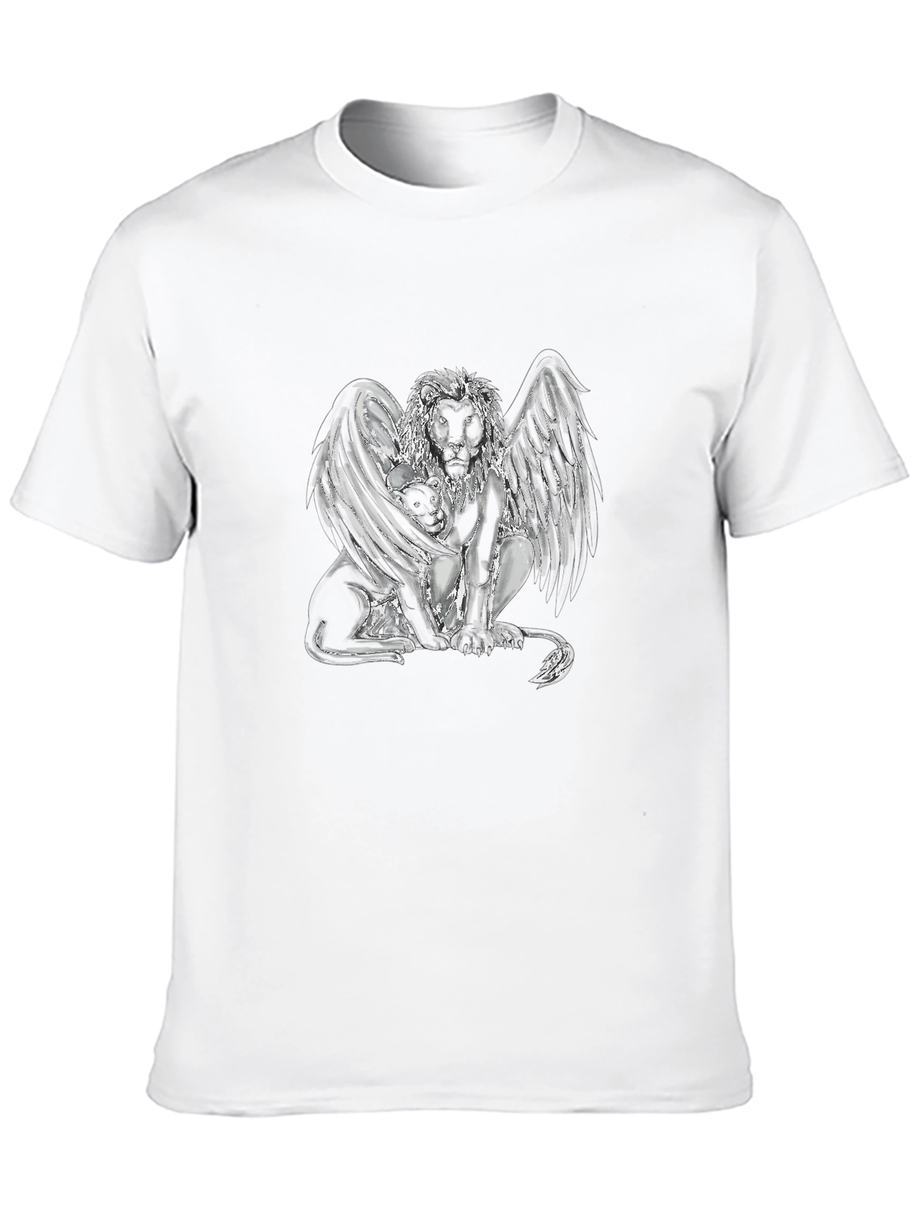 Camiseta Negra con Diseño de León Alado Abstracto