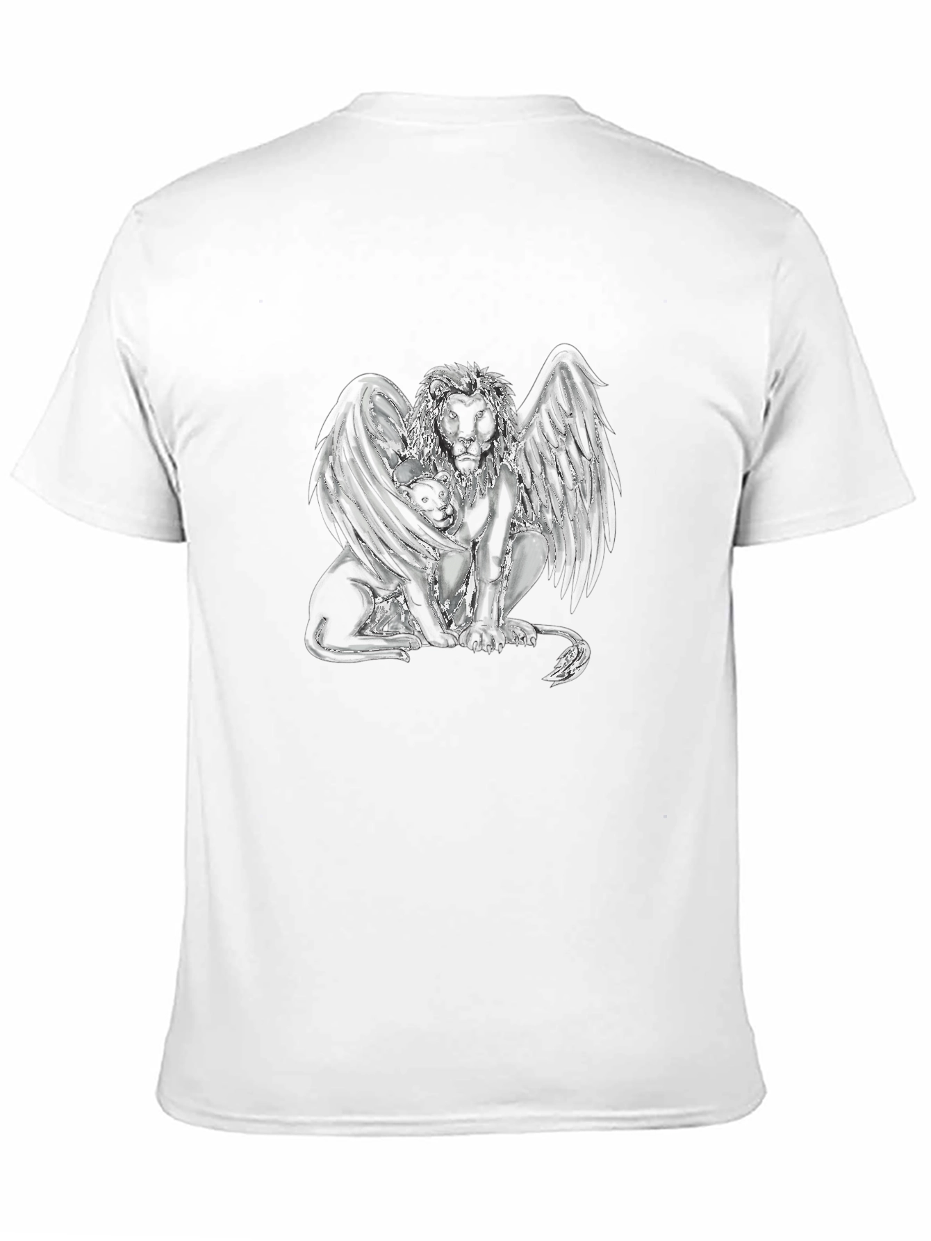Camiseta Negra con Diseño de León Alado Abstracto