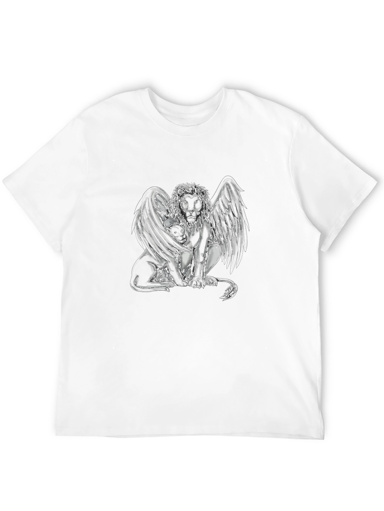 Camiseta Negra con Diseño de León Alado Abstracto