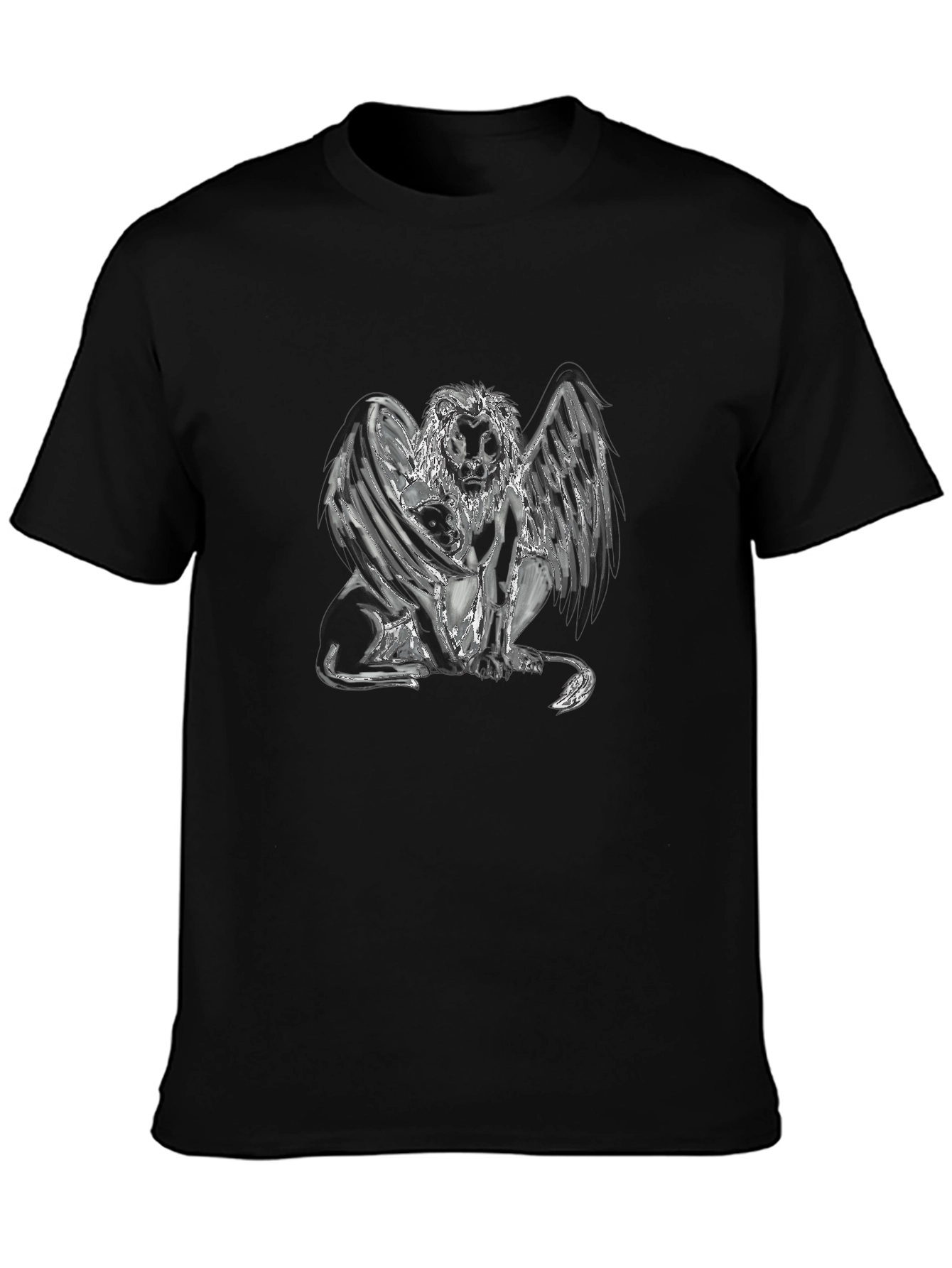 Camiseta Negra con Diseño de León Alado Abstracto
