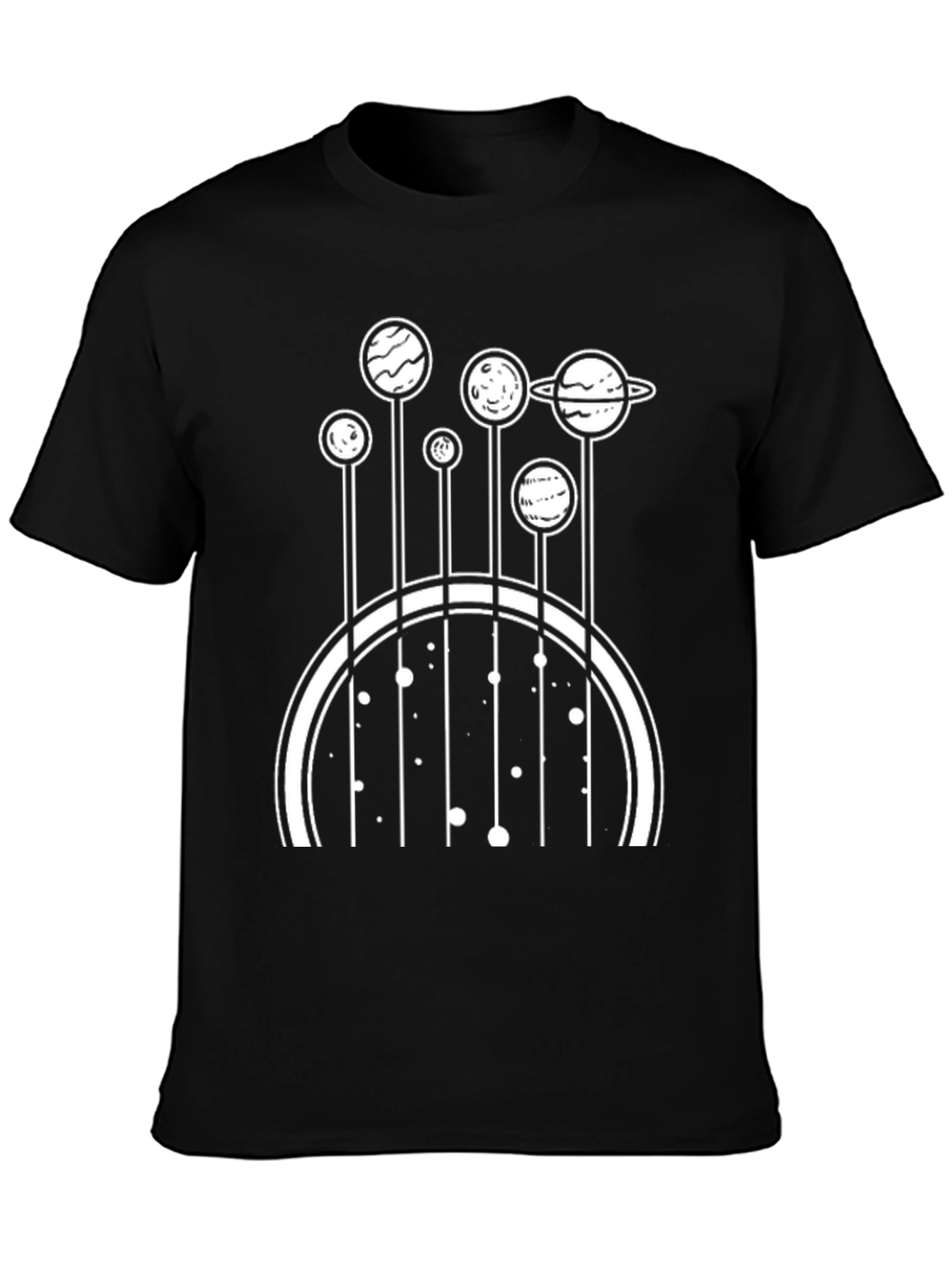 Camiseta Negra con Diseño de Planetas