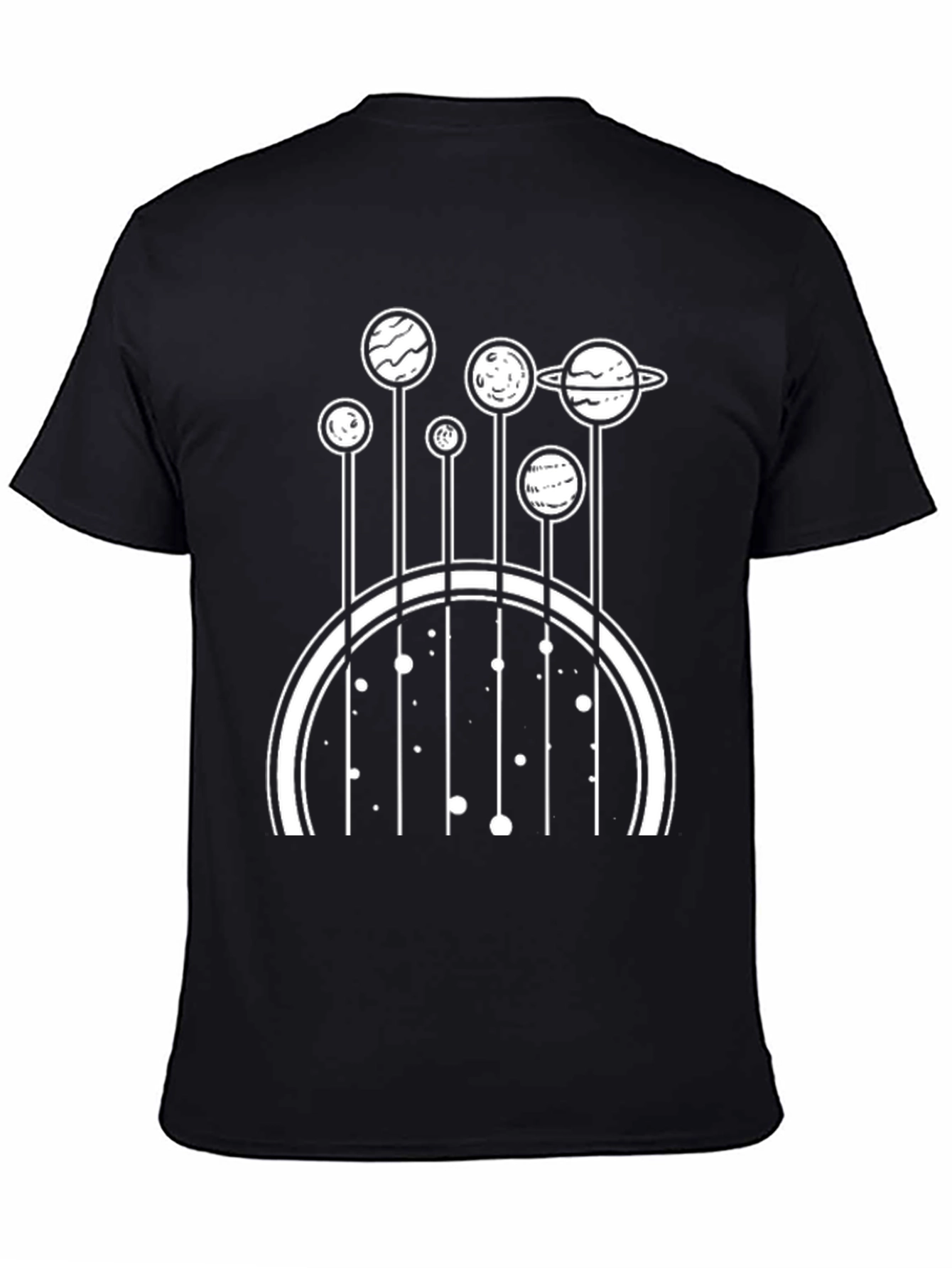 Camiseta Negra con Diseño de Planetas