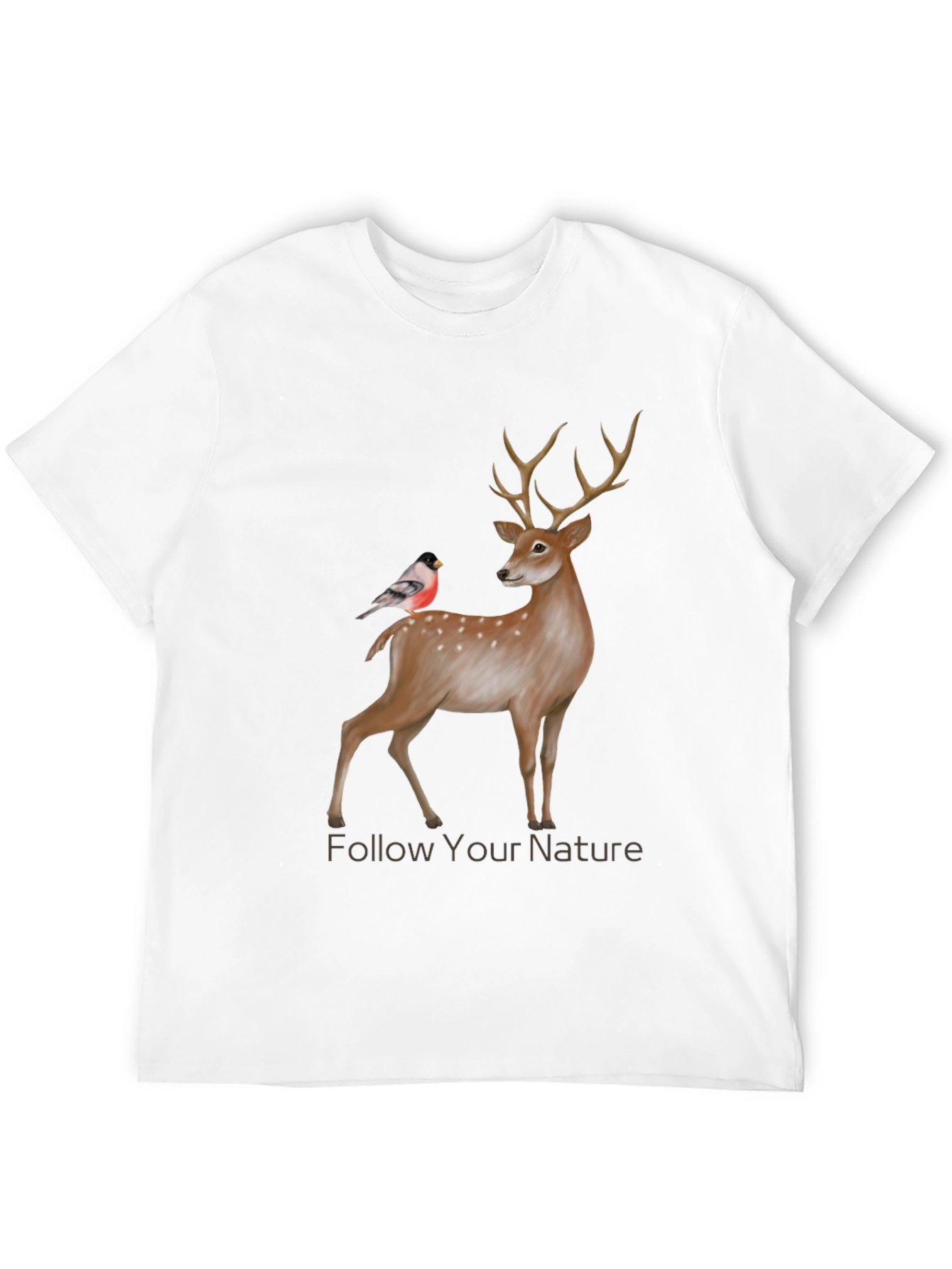 Camiseta Negra con Diseño de Ciervo y Ave