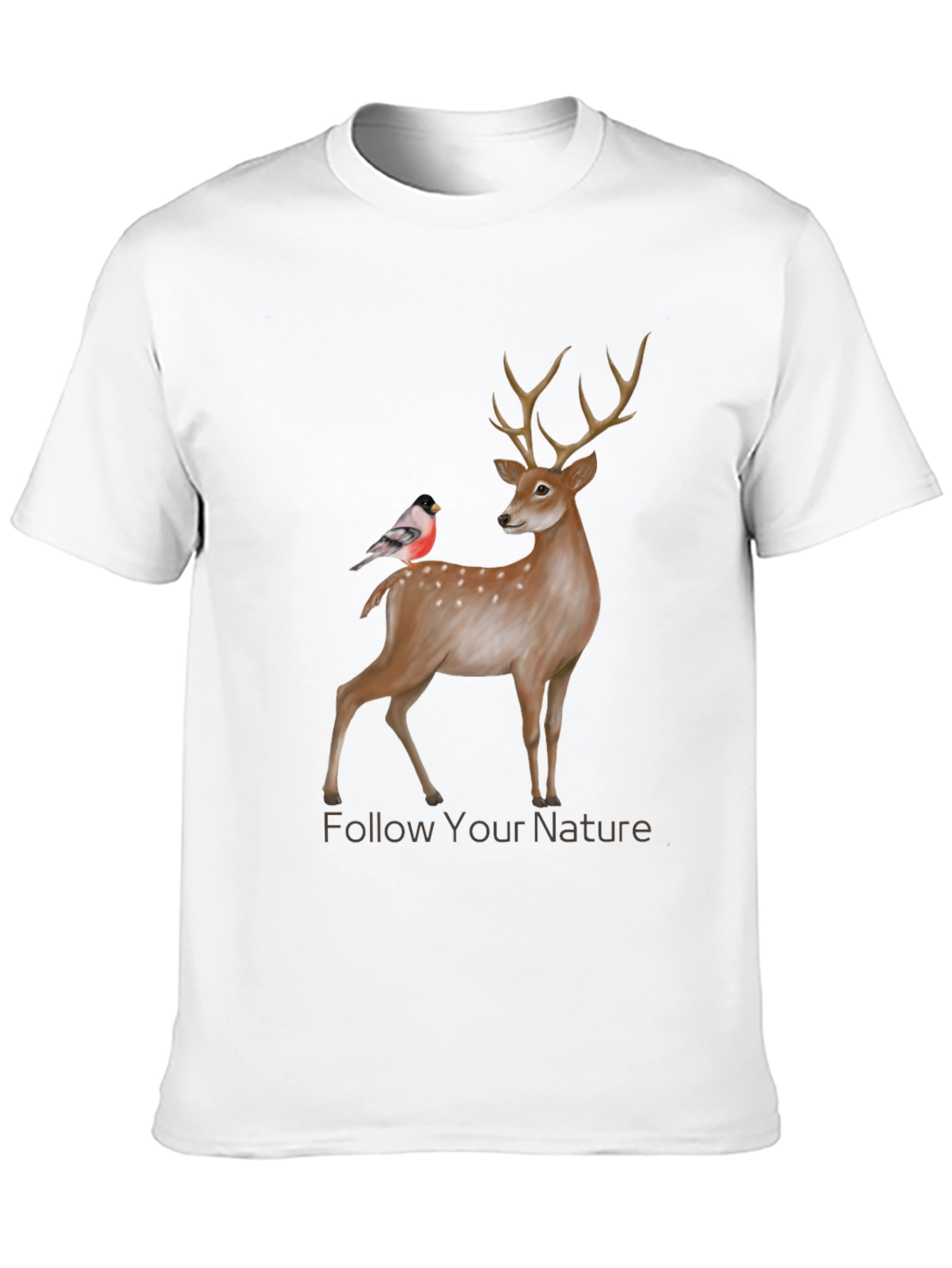 Camiseta Negra con Diseño de Ciervo y Ave