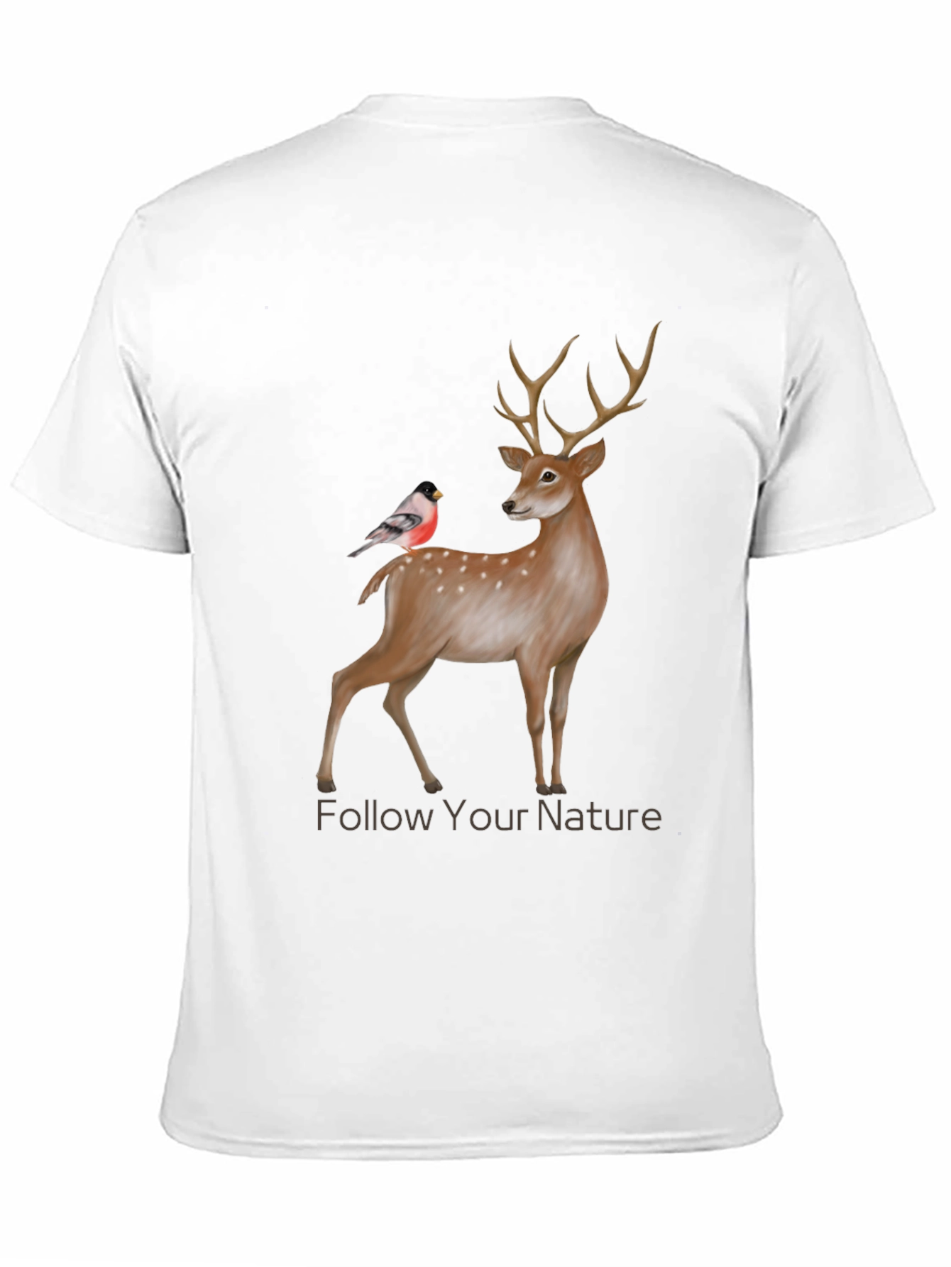 Camiseta Negra con Diseño de Ciervo y Ave
