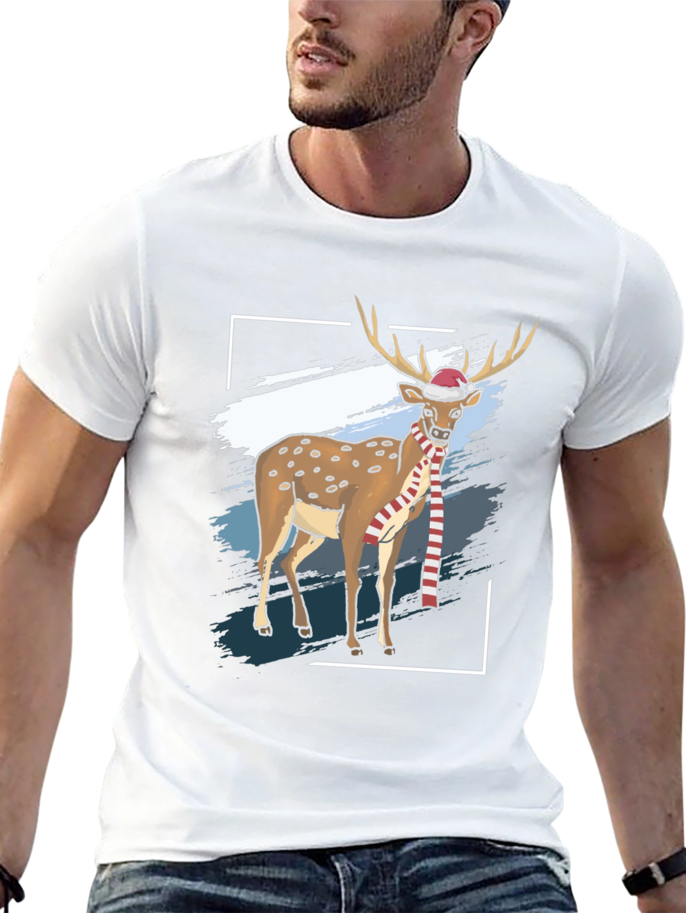 Camiseta Negra con Diseño de Reno Navideño