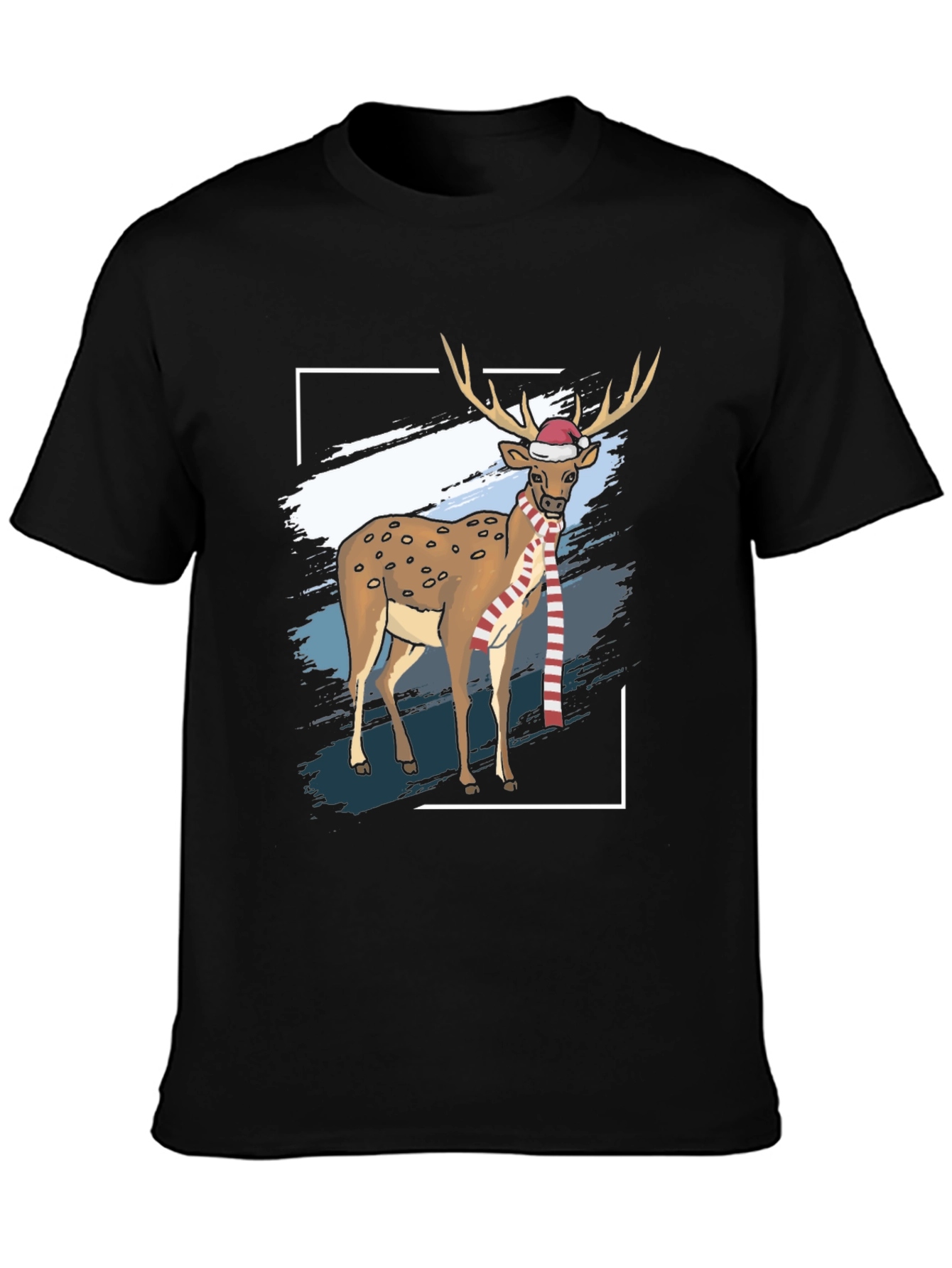Camiseta Negra con Diseño de Reno Navideño