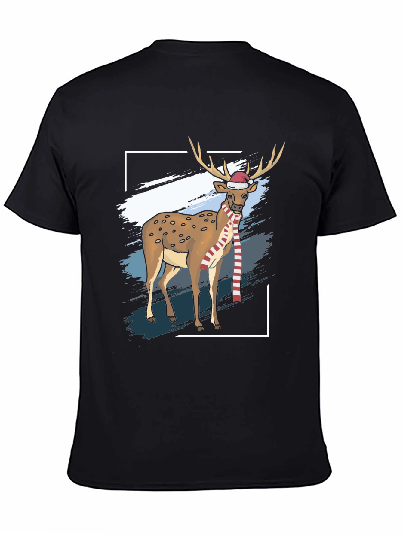 Camiseta Negra con Diseño de Reno Navideño