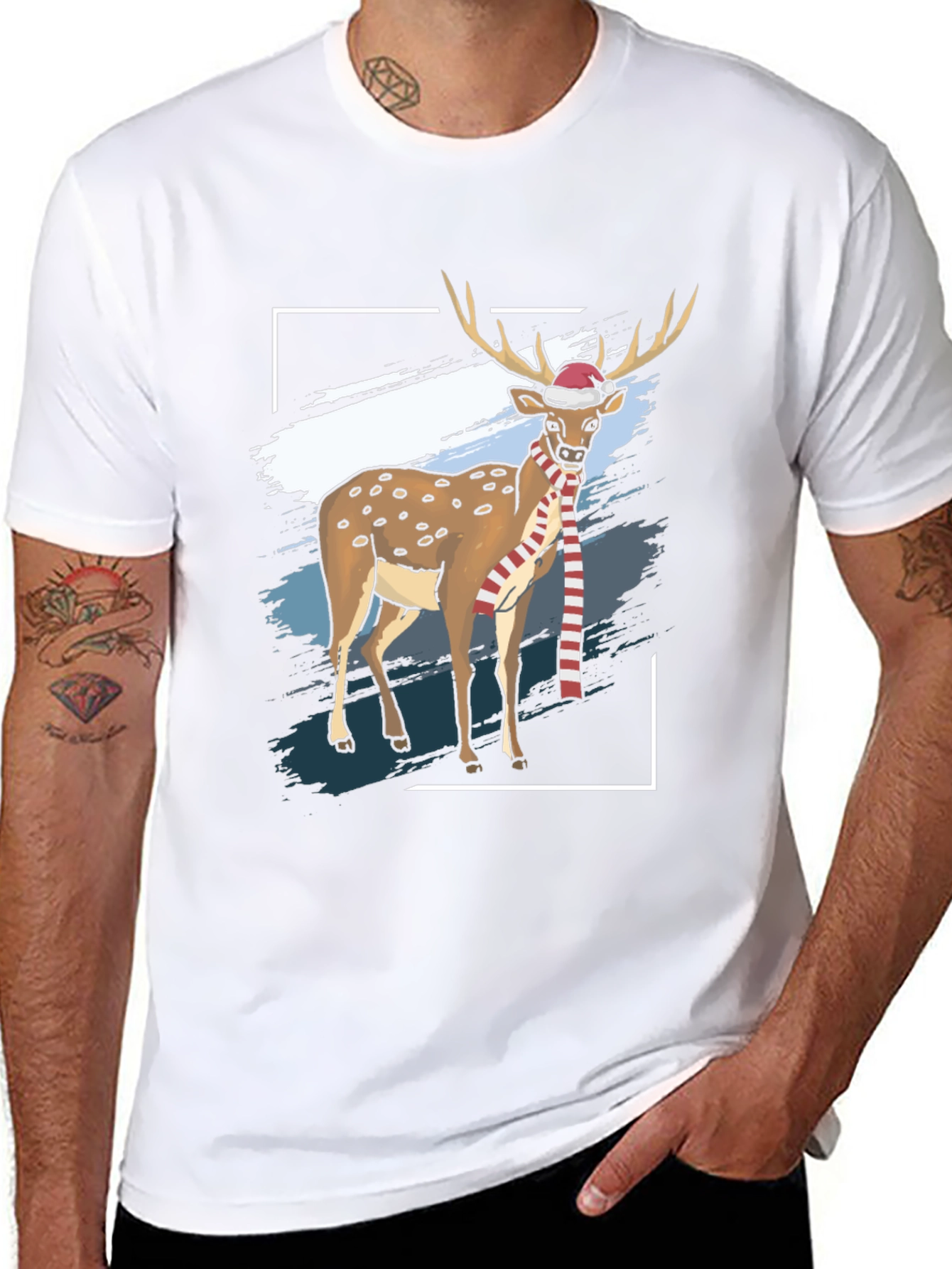 Camiseta Negra con Diseño de Reno Navideño
