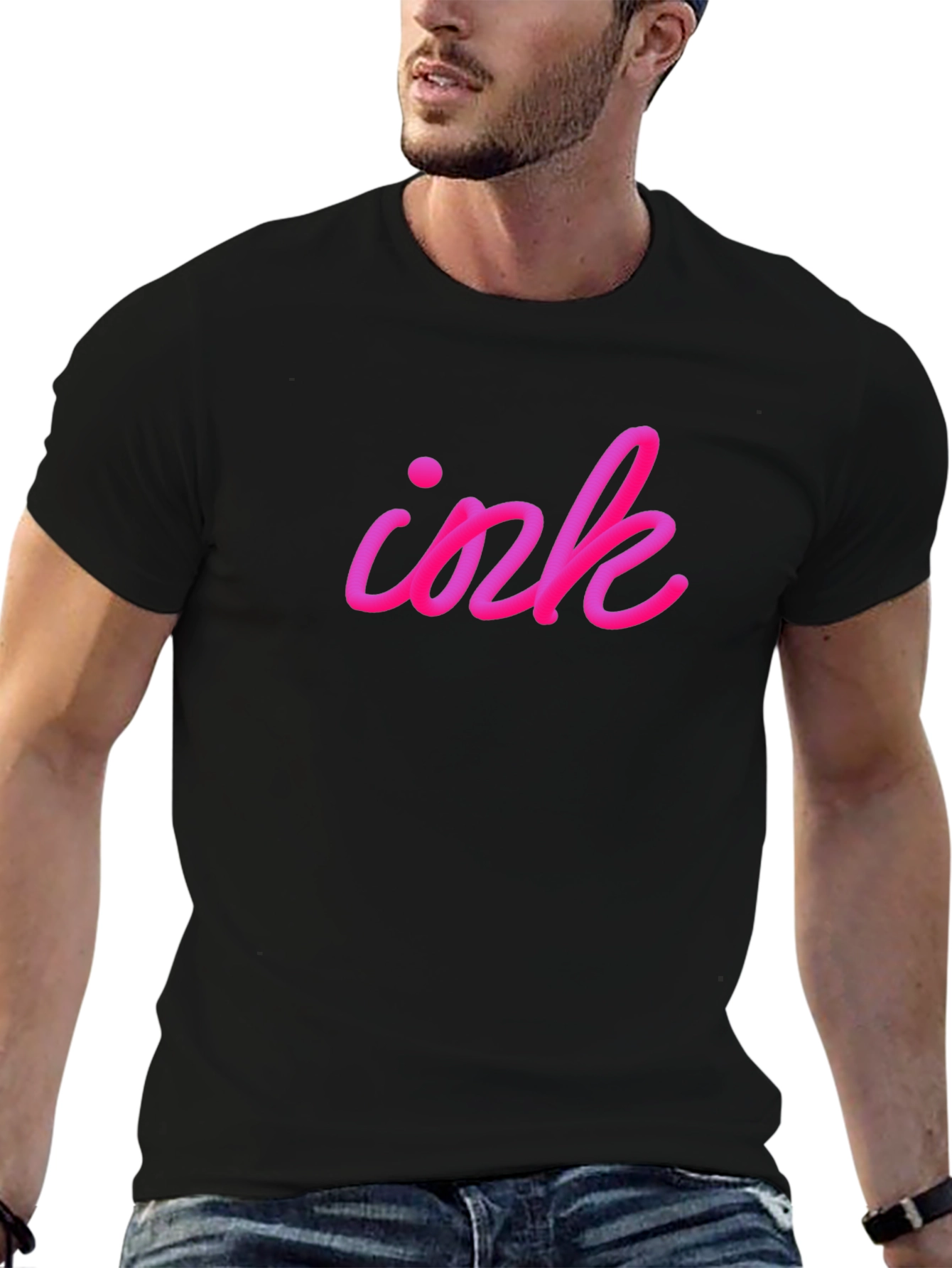 Camiseta Negra Ink Rosa Vibrante