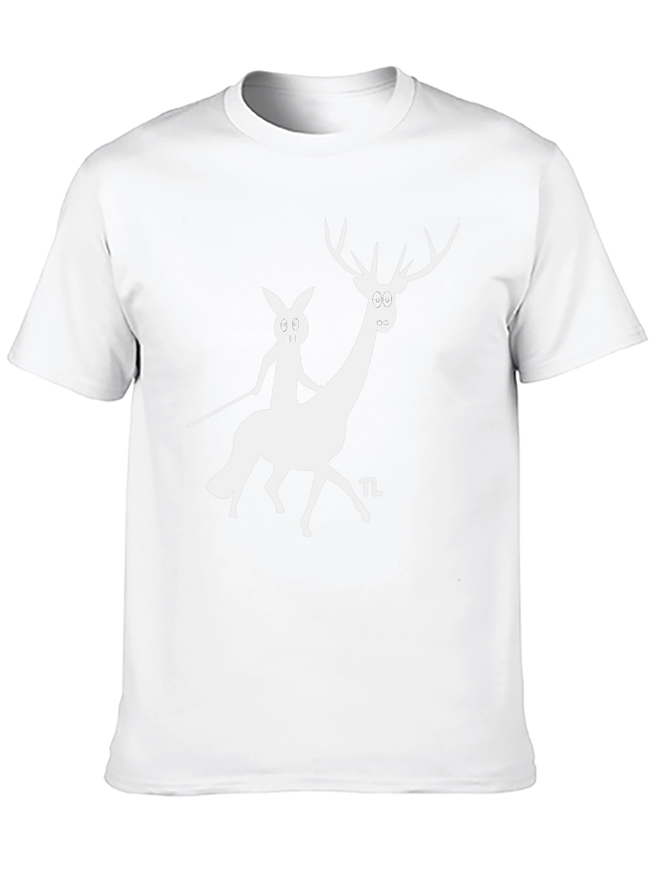 Camiseta Negra con Diseño Divertido de Ciervo y Conejo