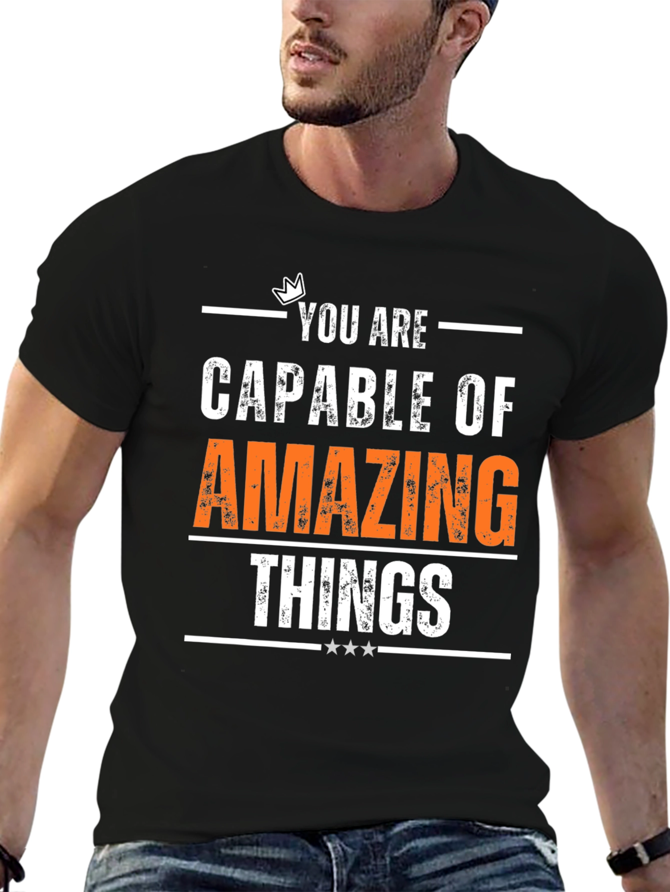 Camiseta Negra Motivacional Cosas Asombrosas
