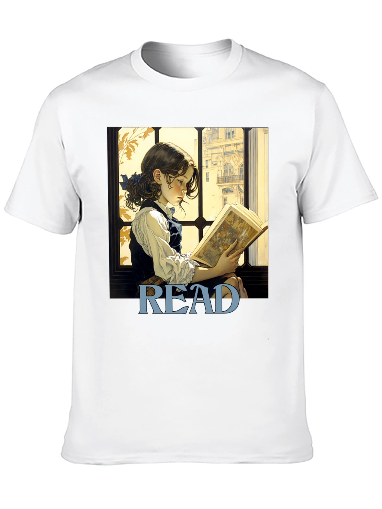 Camiseta Negra Lee con Diseño de Niña Lectora
