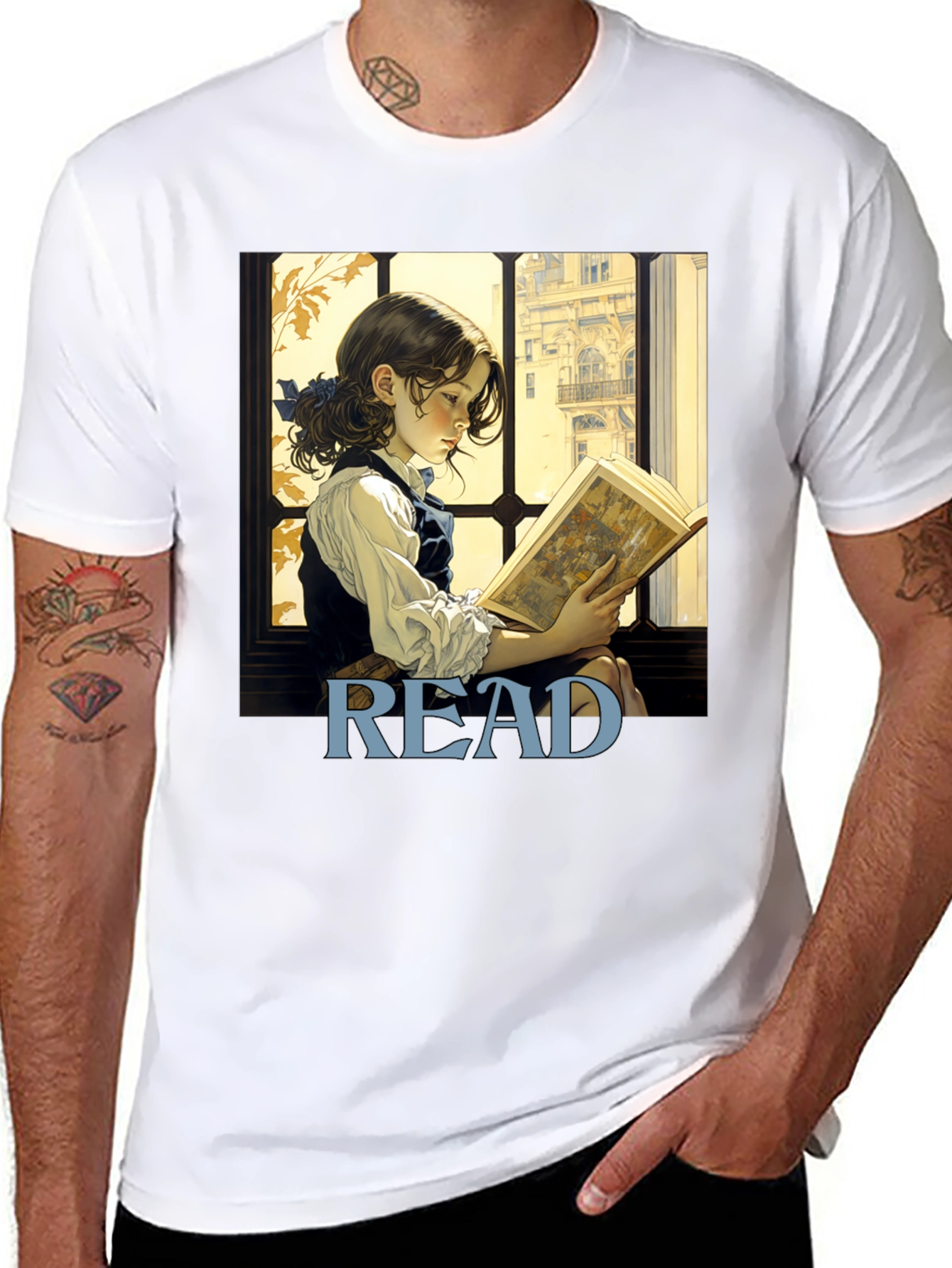Camiseta Negra Lee con Diseño de Niña Lectora